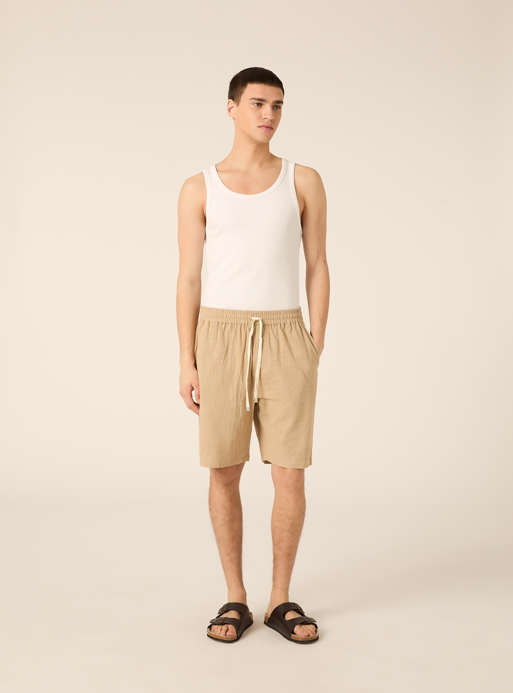 Baumwoll-Bermudas mit elastischem Bund, BG2 BEIGE MEDIUM