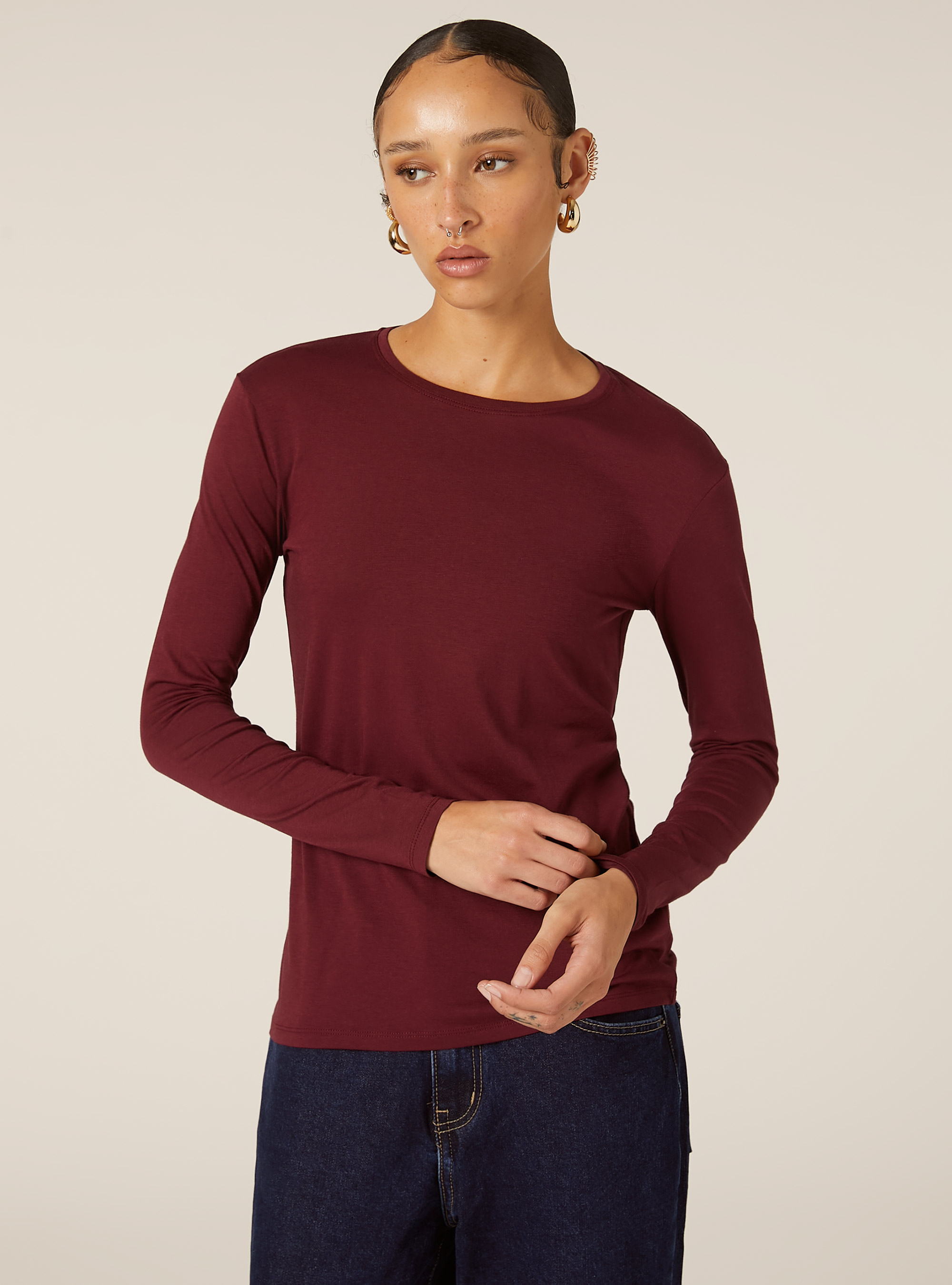 T-shirt basique &agrave; manches longues, BO2 BORDEAUX MEDIUM