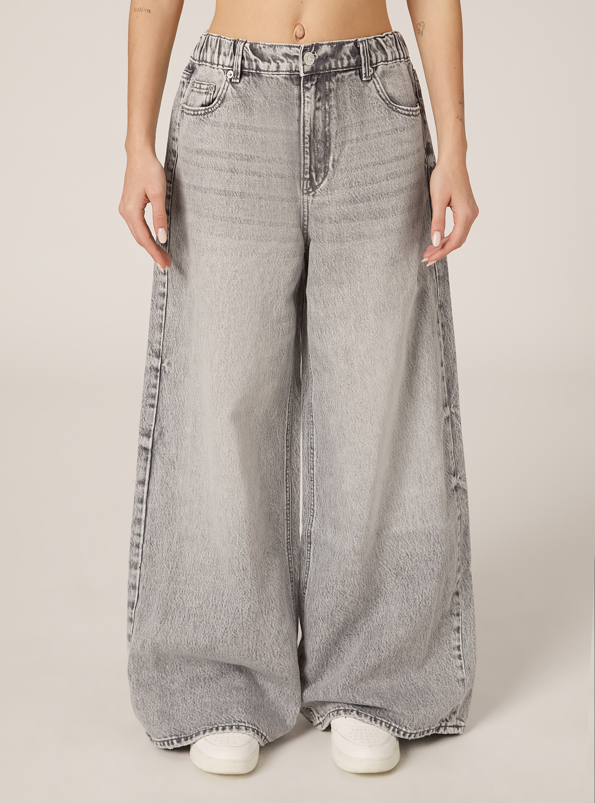Jean super large avec taille &eacute;lastiqu&eacute;e, D00G GREY