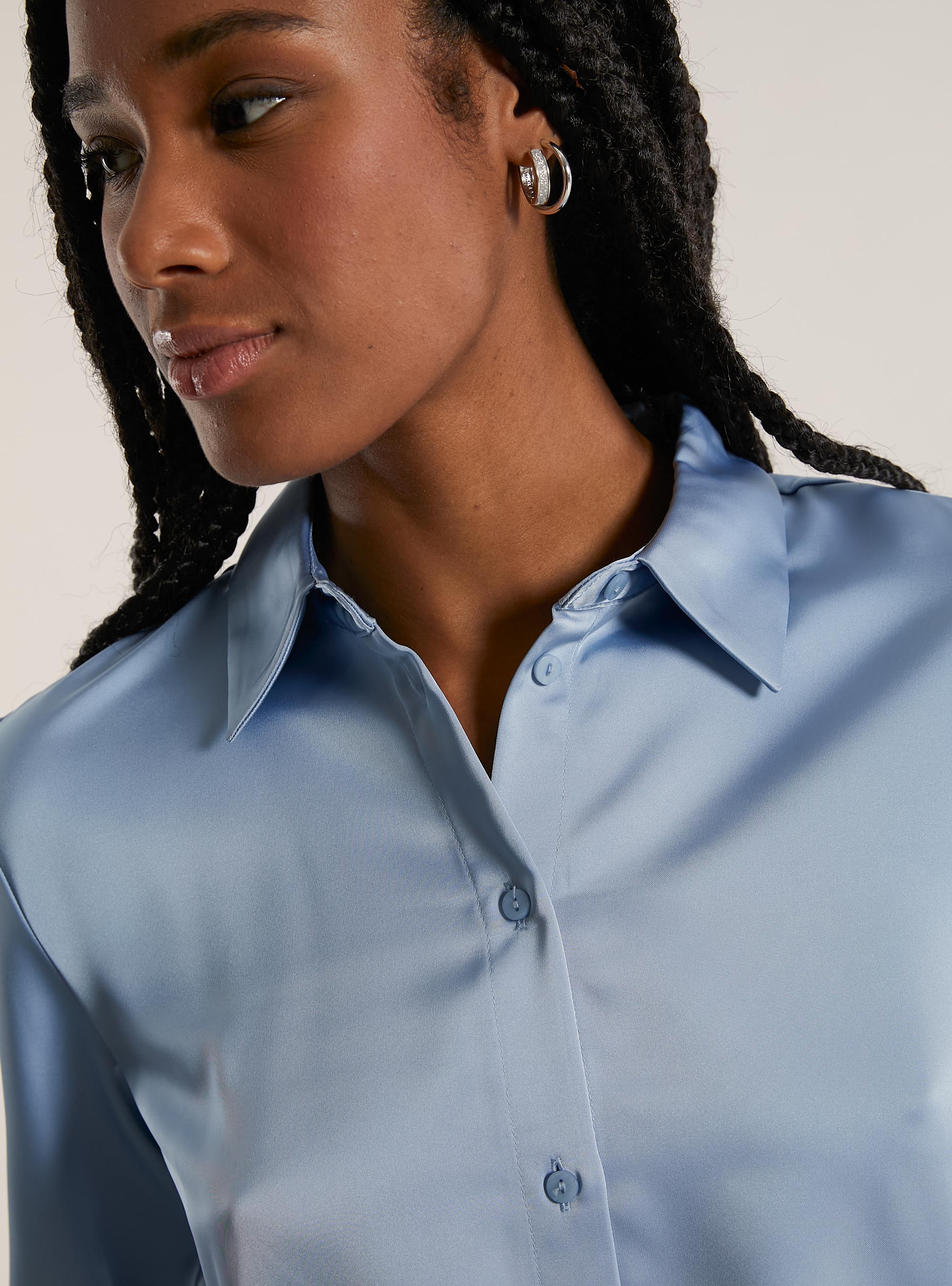 Chemise crois&eacute;e en satin, AZ2 AZURE MEDIUM