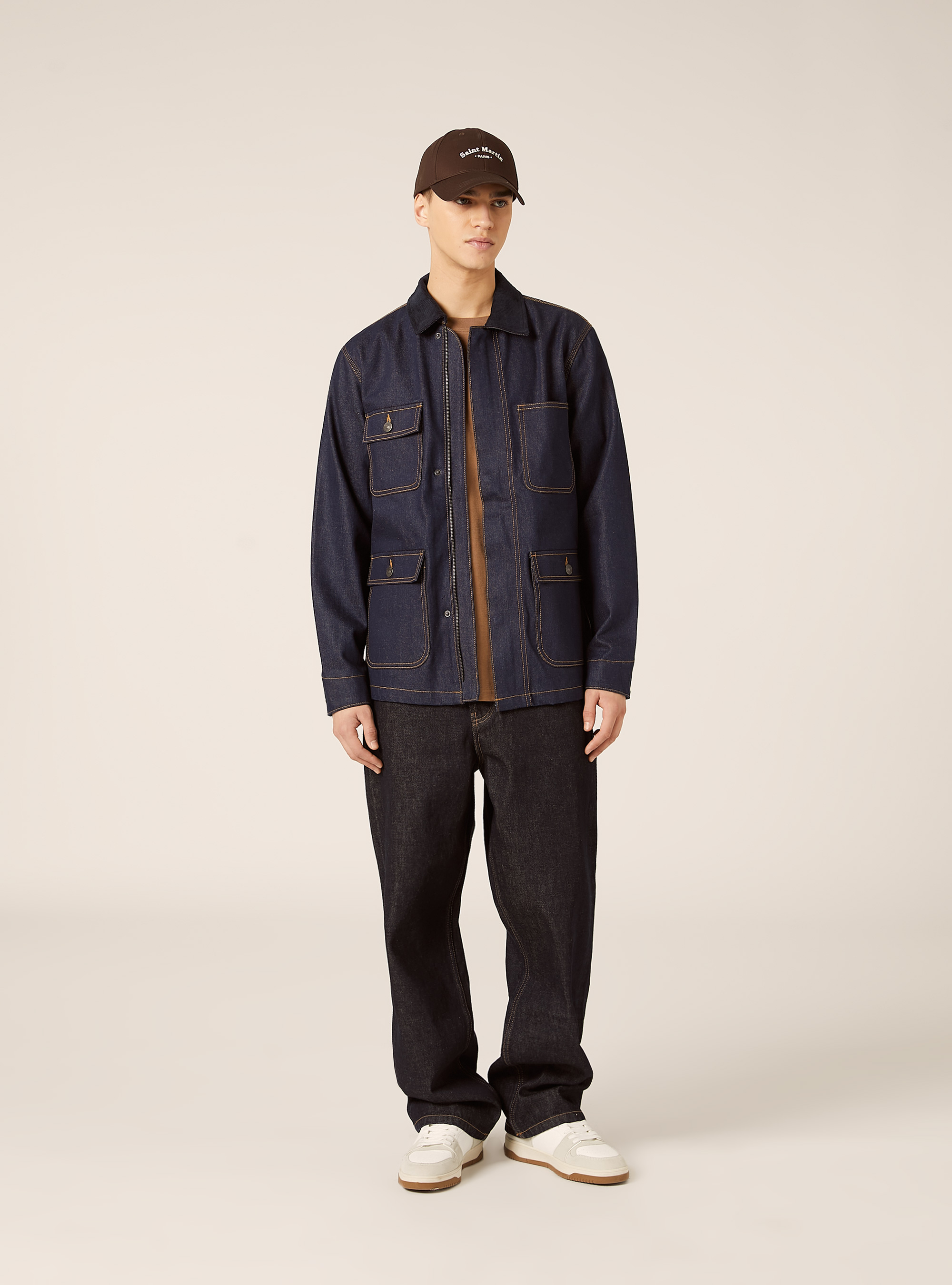Denim jacket with large pockets, D001 DEEP BLUE