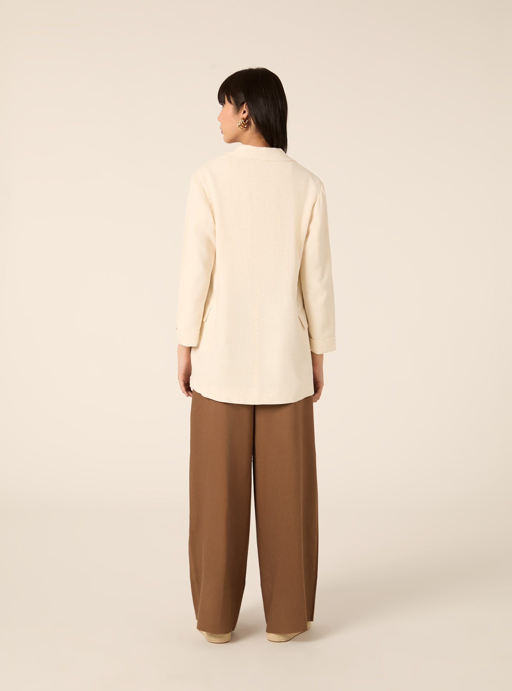 Blazer crois&eacute; en lin m&eacute;lang&eacute;, MBG3 BEIGE MEL LIGHT