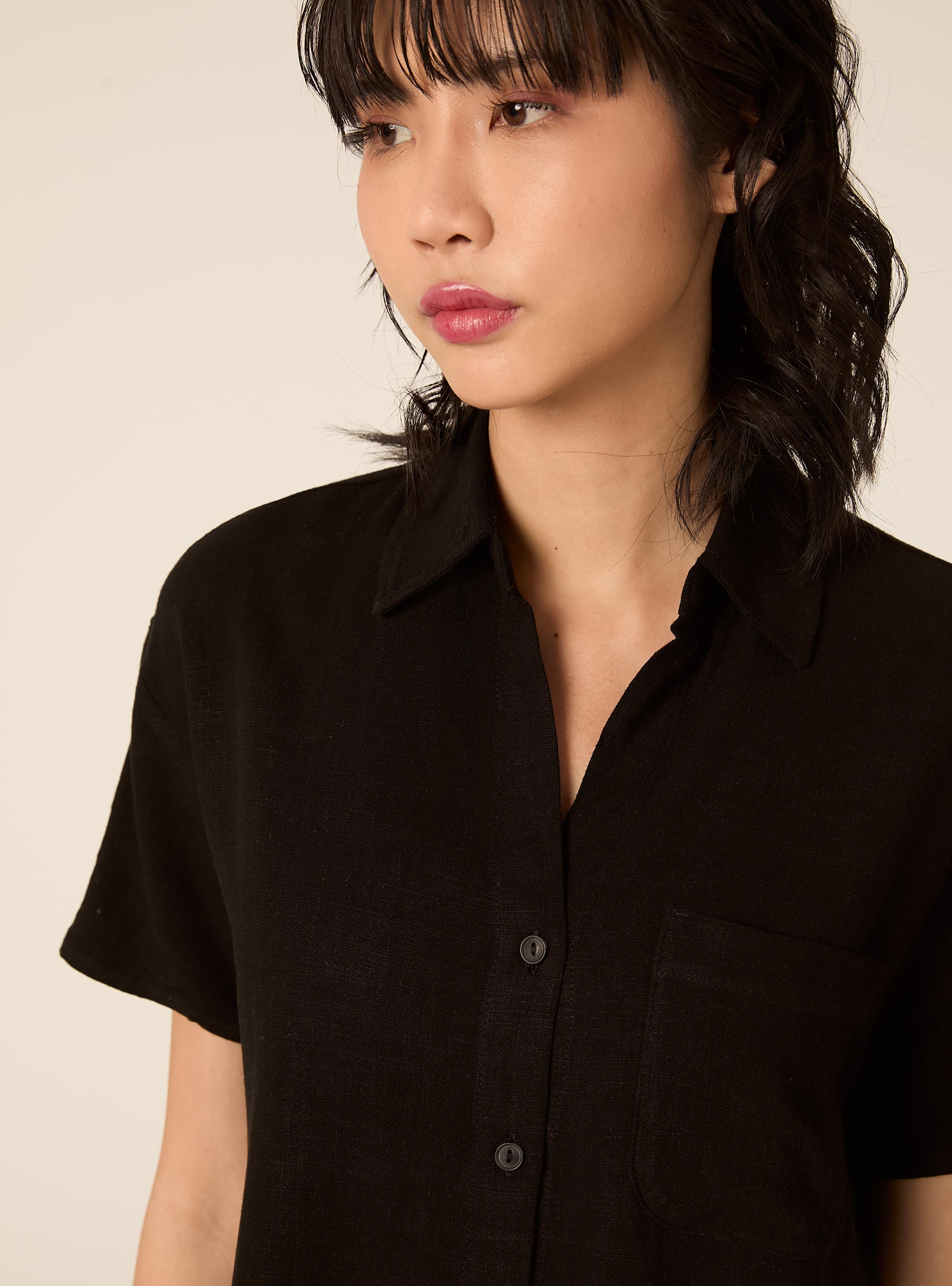 Cropped-Hemd aus Leinenmischung, BK1 BLACK
