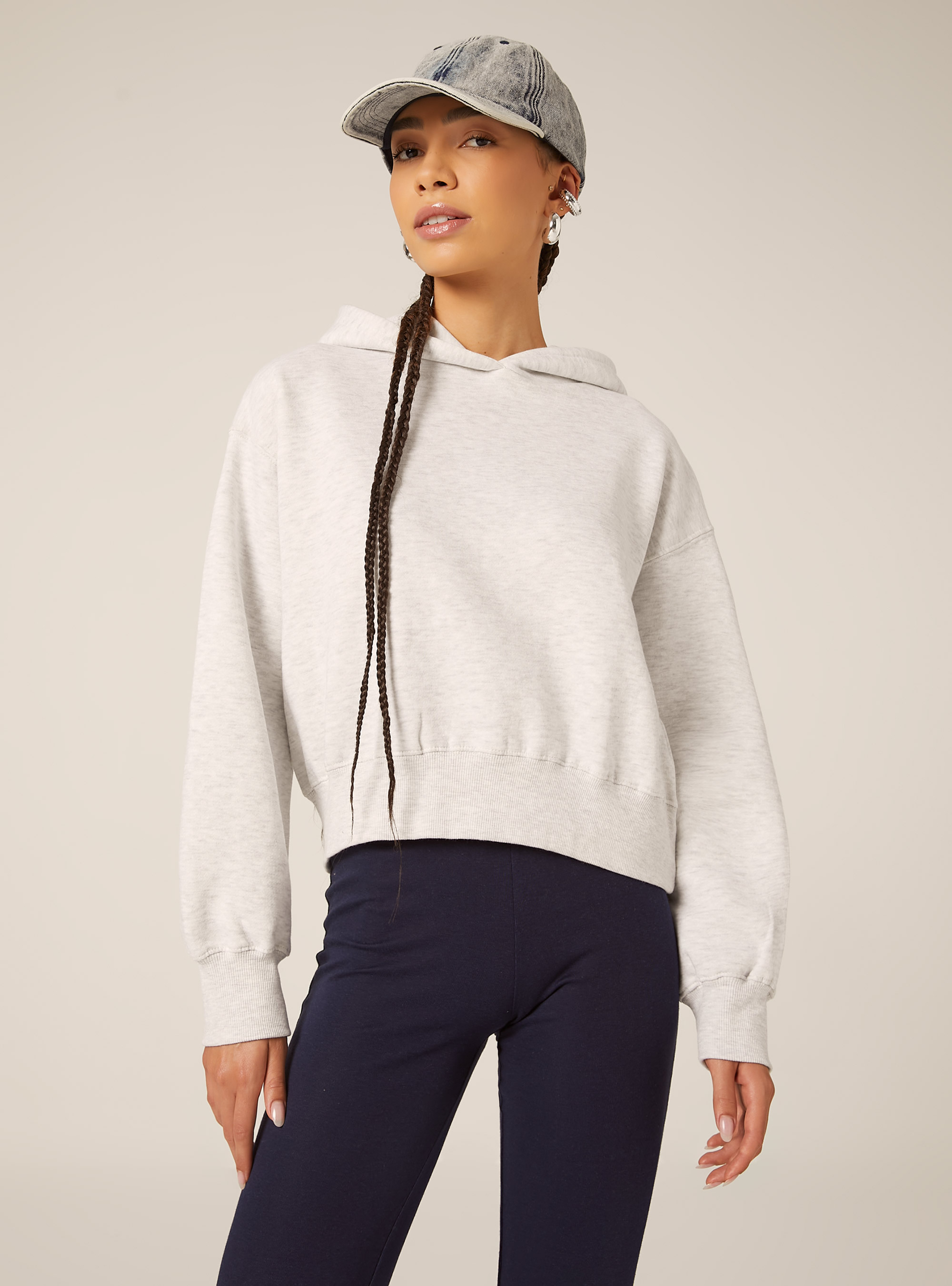 Sweat &agrave; capuche coupe boxy, MGY3 GREY MEL LIGHT