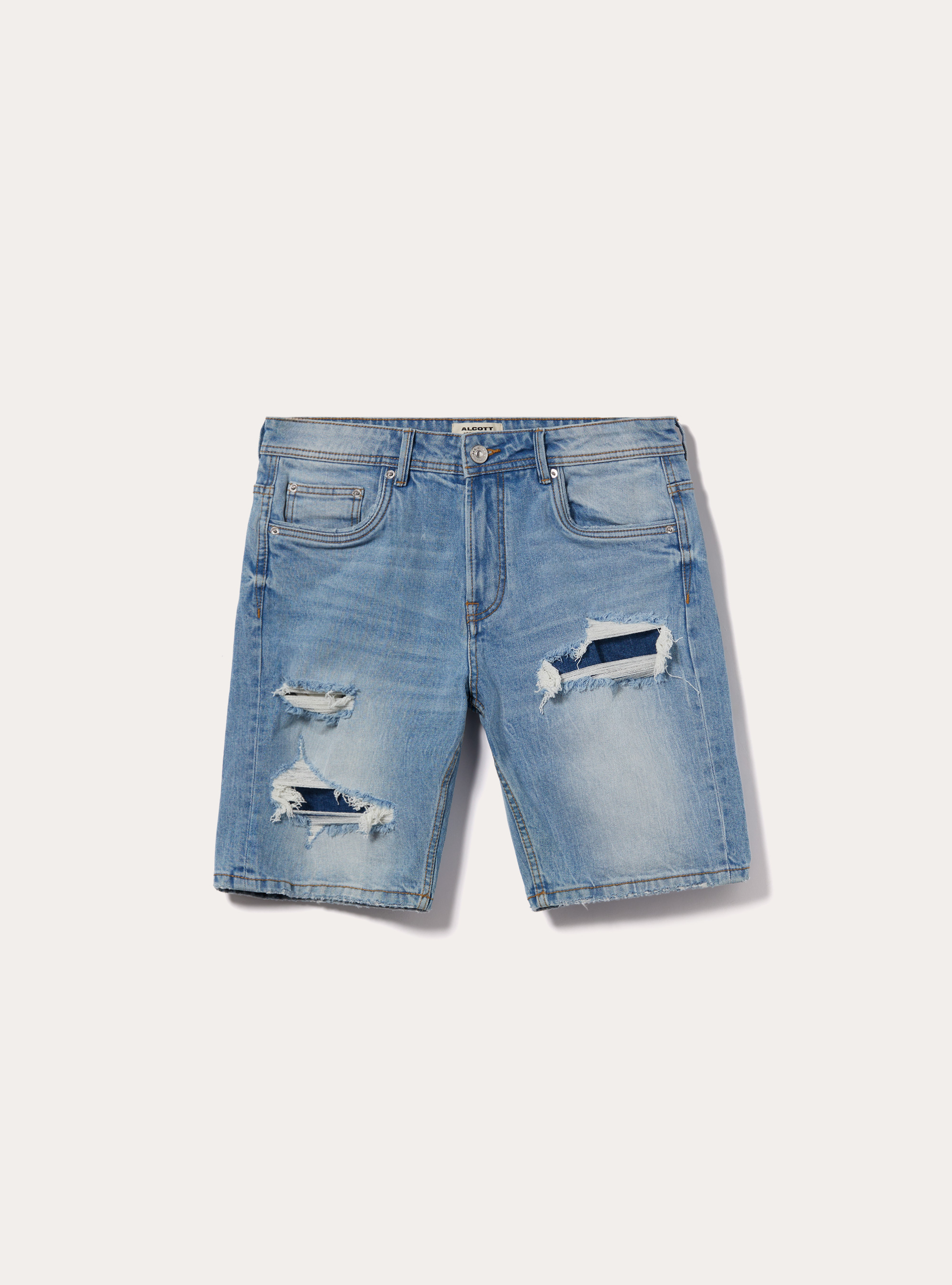 Slim Fit Stretch Denim Bermudas mit Rissen, D004 MEDIUM LIGHT BLUE