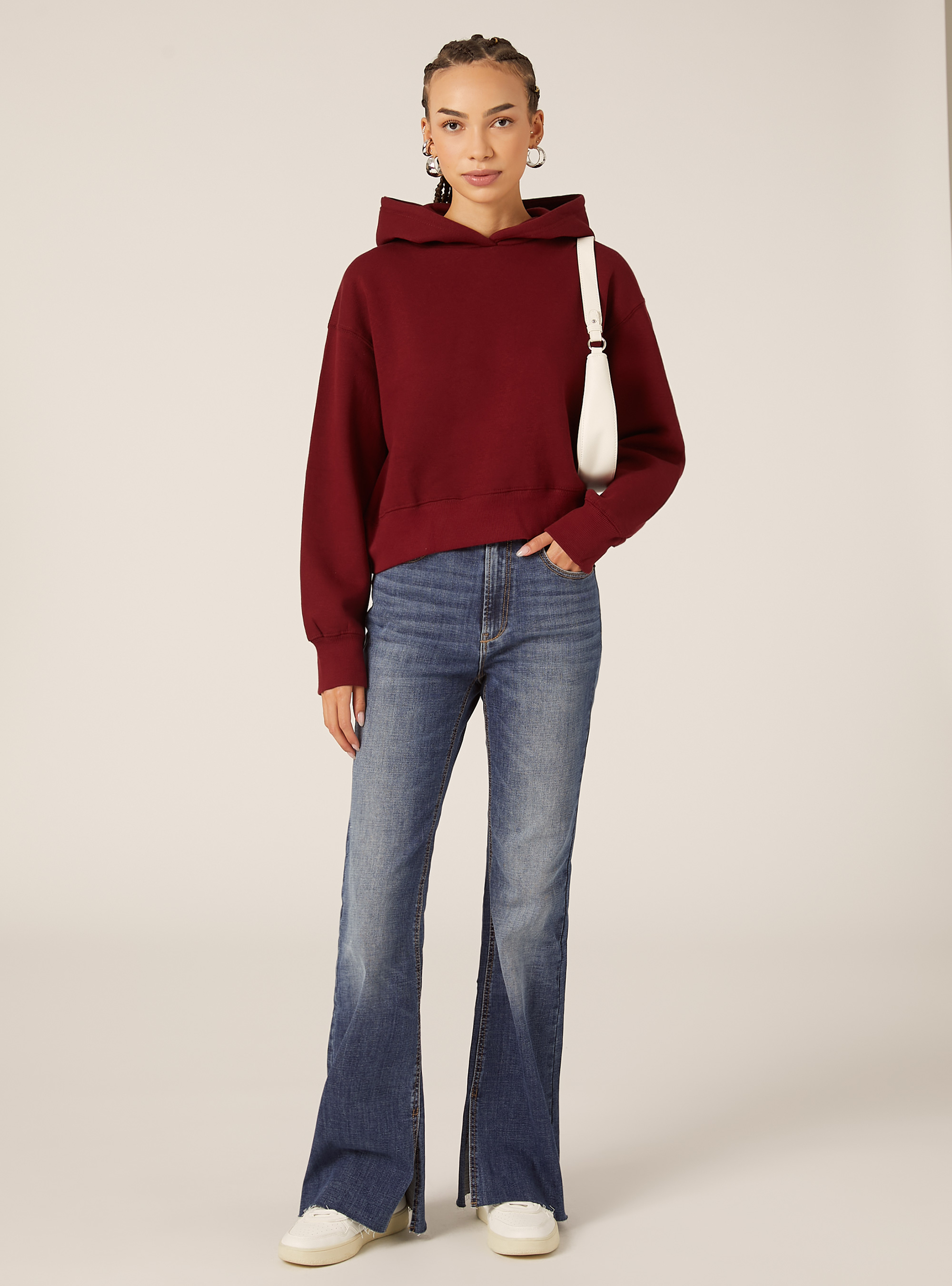 Sweat &agrave; capuche coupe boxy, BO1 BORDEAUX DARK