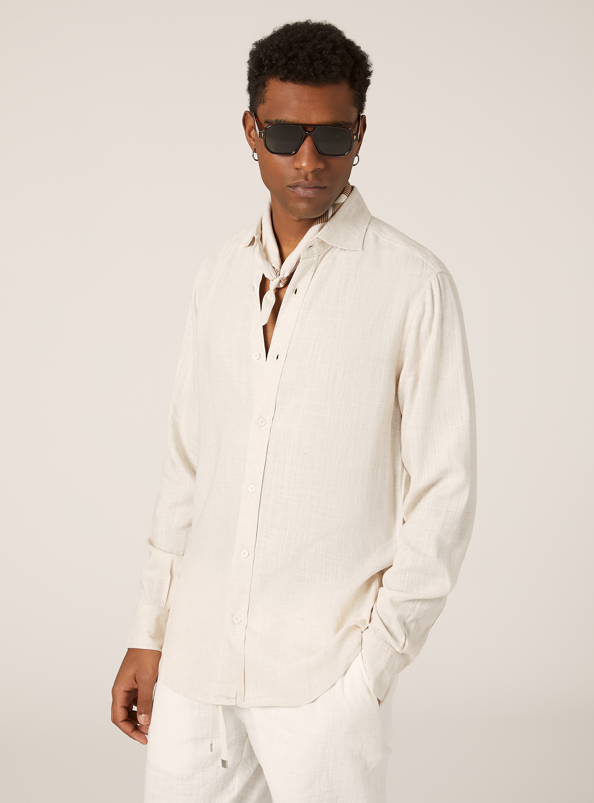 Chemise en lin m&eacute;lang&eacute;, MBG3 BEIGE MEL LIGHT