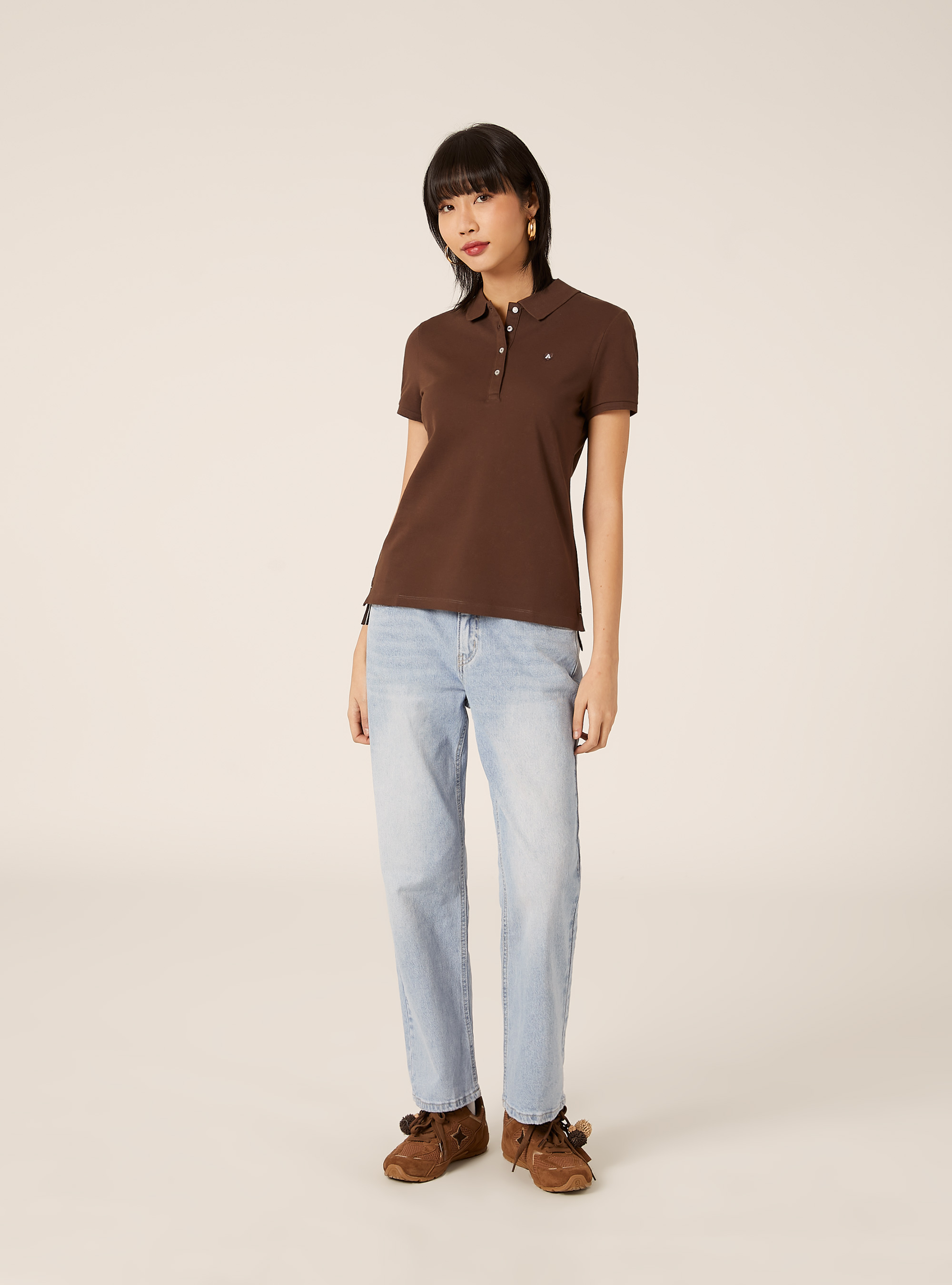Slim Fit Polo Shirt with Embroidered Logo, BR2 BROWN MEDIUM