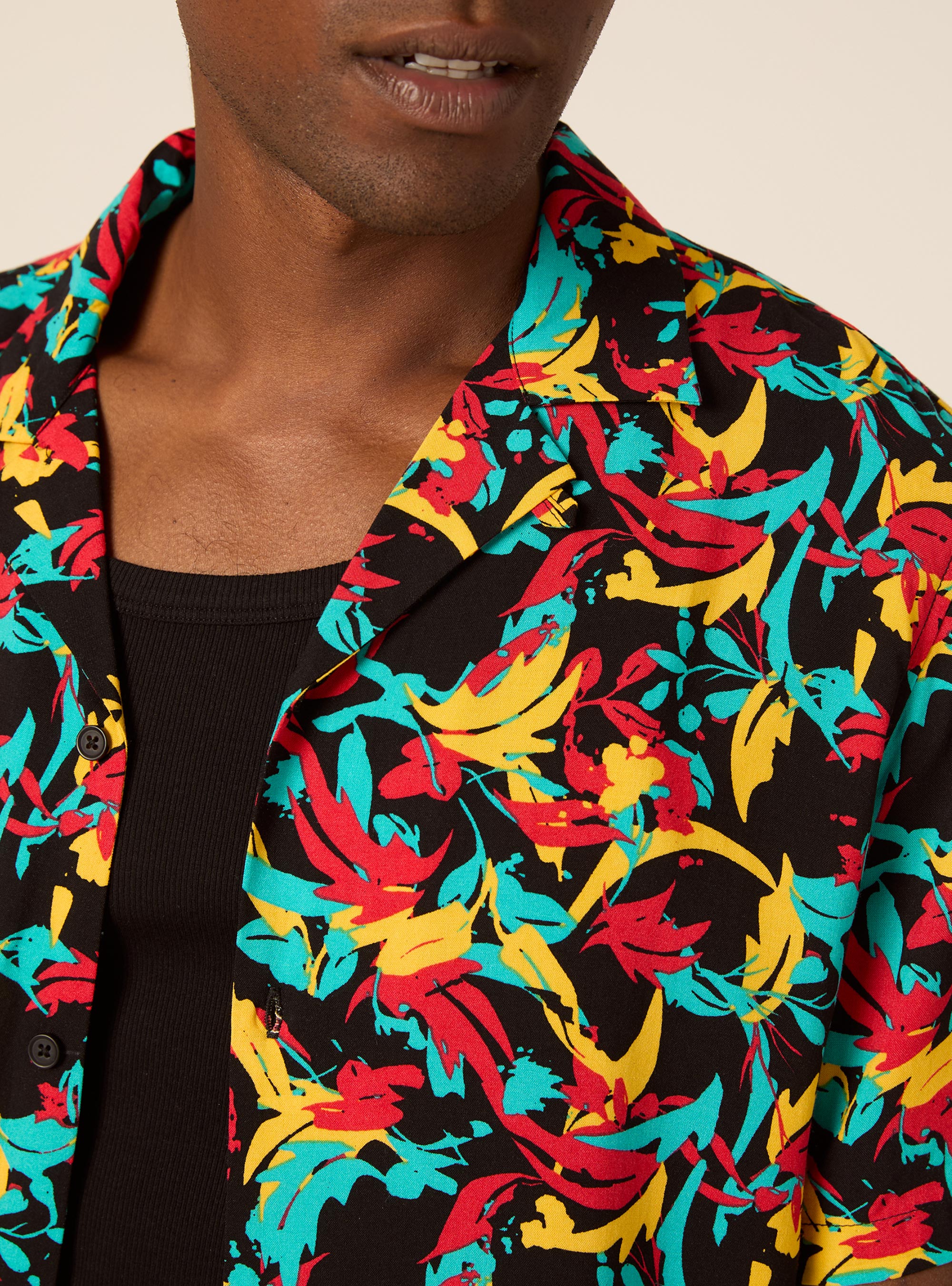 Chemise Bowling &agrave; Imprim&eacute; Abstrait Multicolore, C101 BLACK