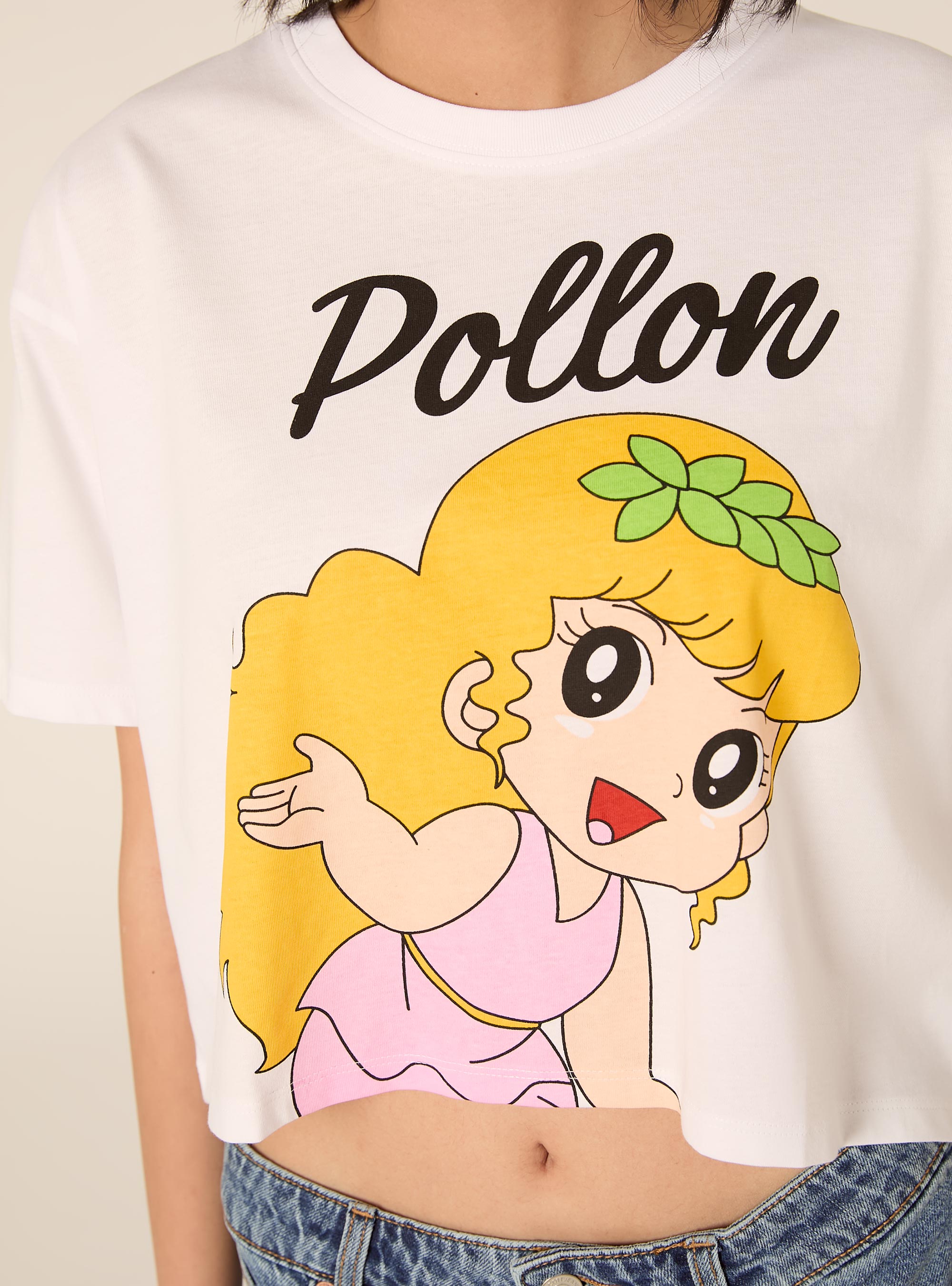 T-shirt pollon licenza crop fit, WH3 WHITE