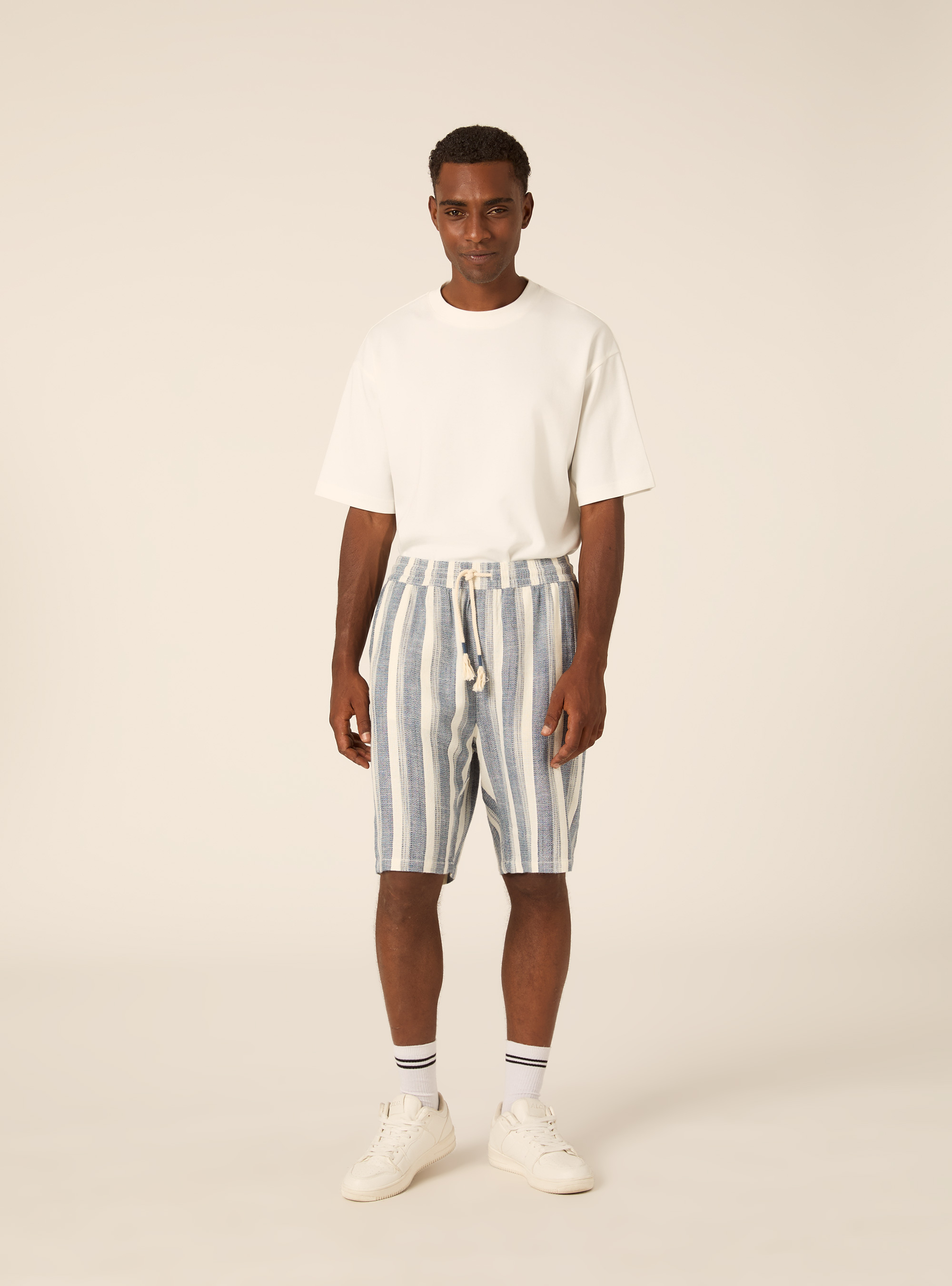 Striped Linen Blend Regular Fit Bermuda Shorts, AZ3 AZURE LIGHT