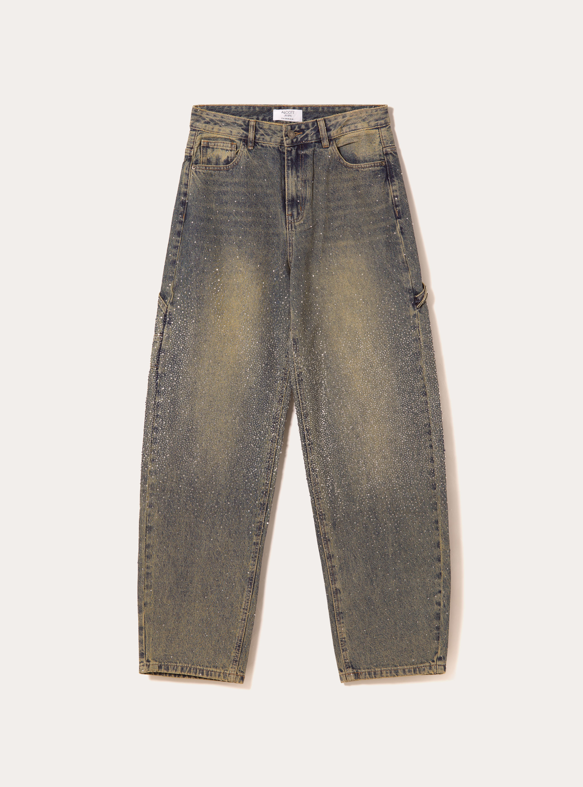 Vaqueros anchos de carpintero con strass, D201 AZZURRE MED OVERDYE