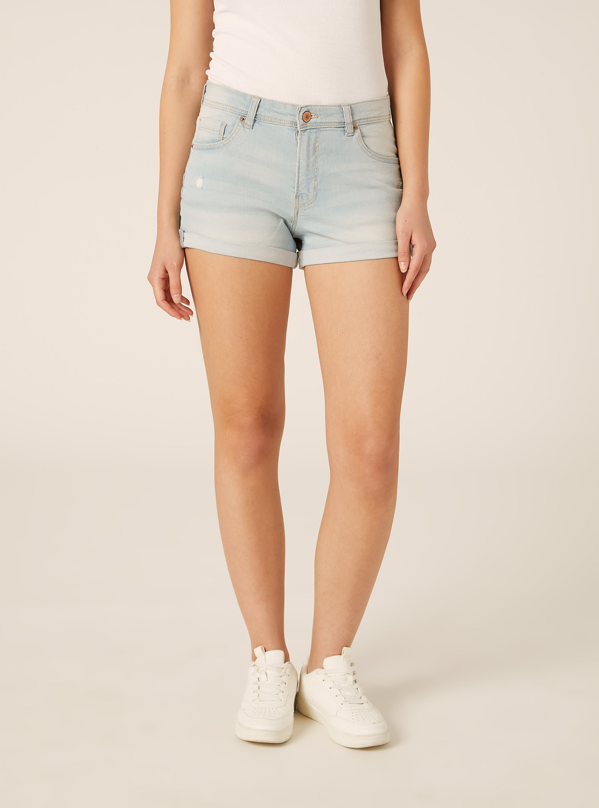 Slim Fit Denim Shorts with Rolled Cuffs, D006 AZURE
