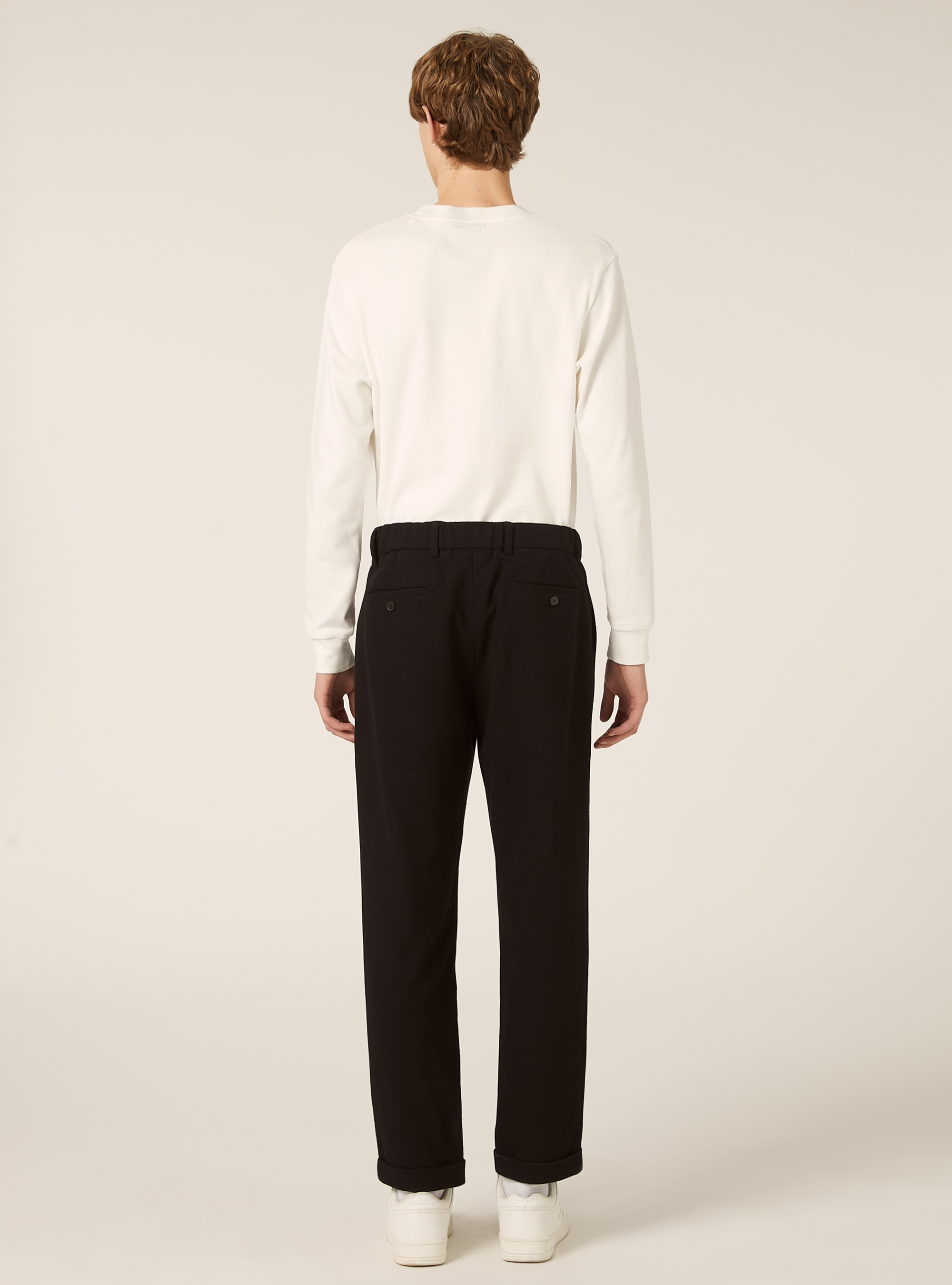 Pantalon &agrave; pinces effet flanelle, BK1 BLACK
