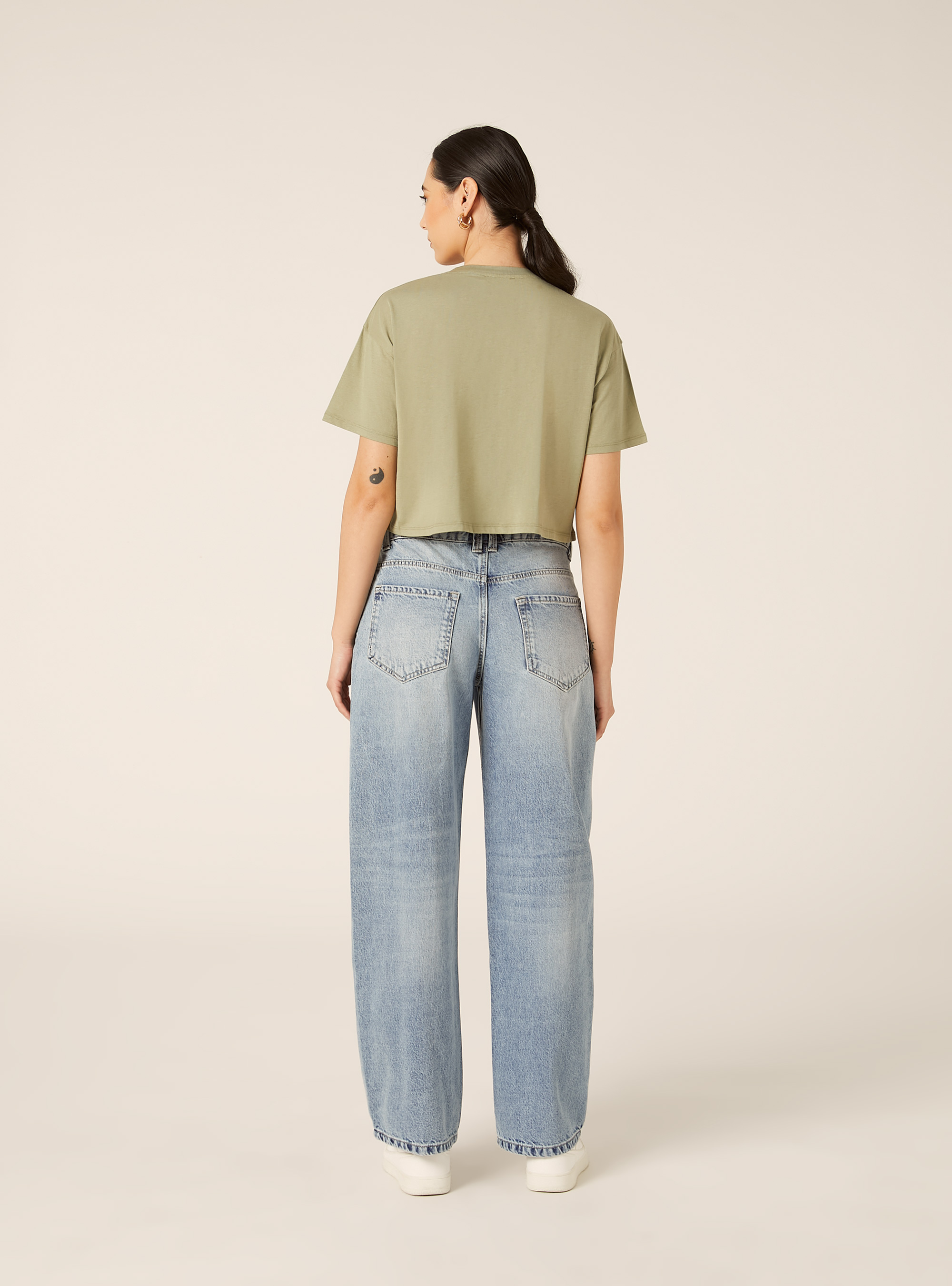Basic Crew Neck Cropped T-Shirt, KY2 KAKY MEDIUM