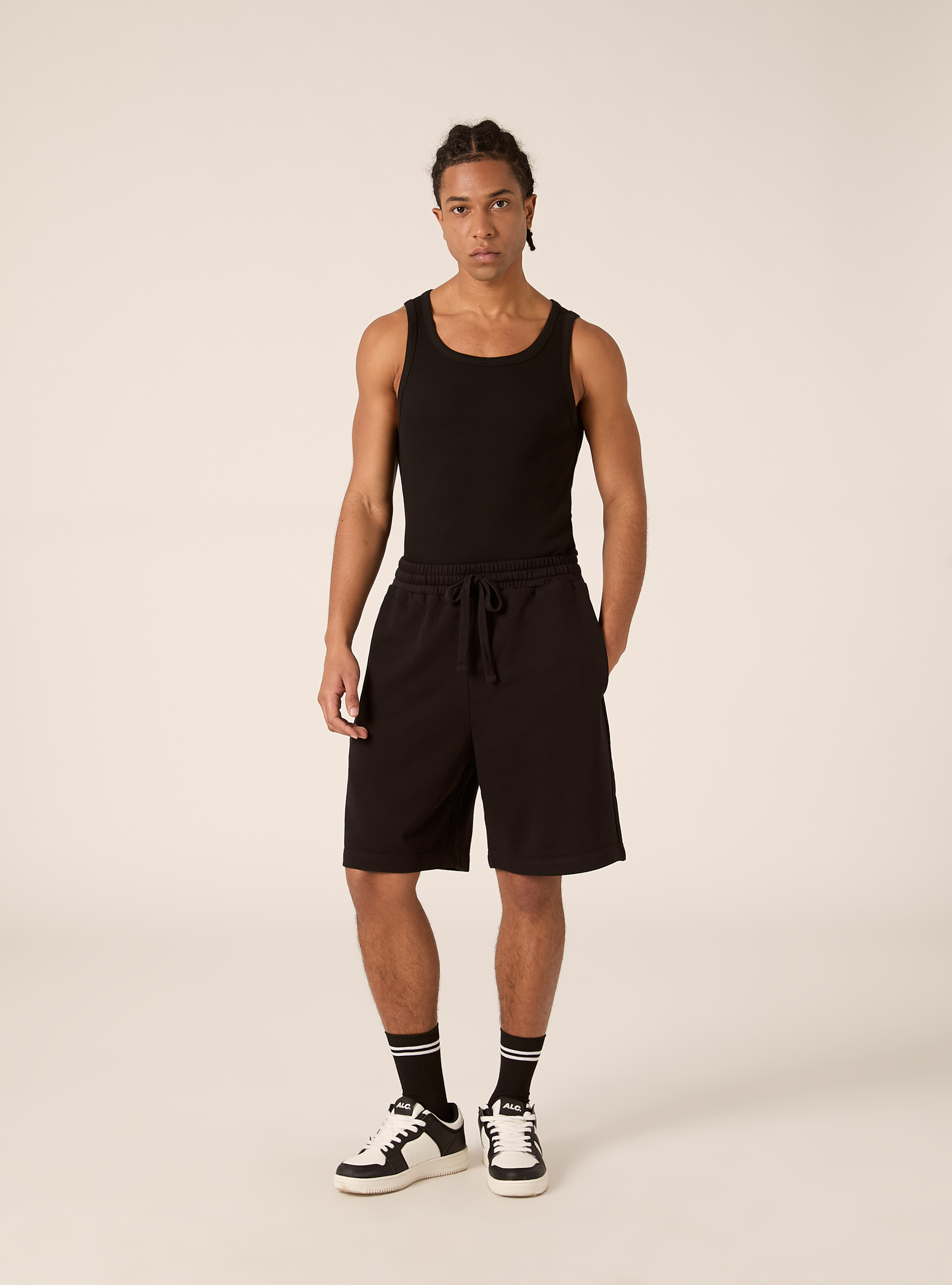 Basic French Terry Bermuda Shorts, BK1 BLACK