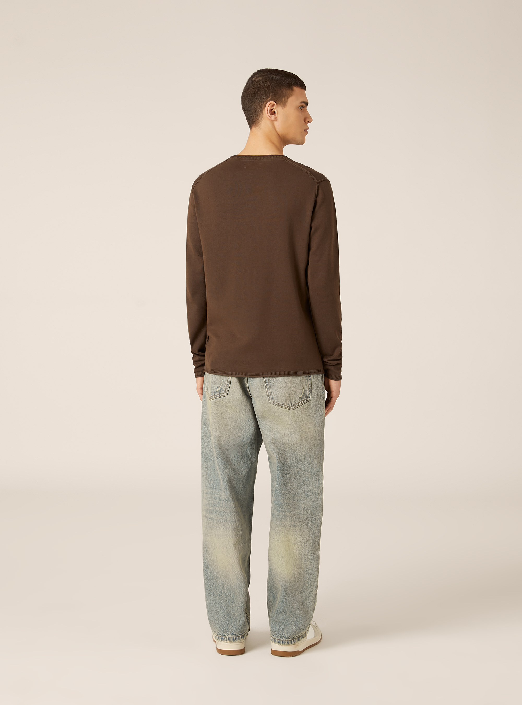 Cotton crew neck pullover, BR2 BROWN MEDIUM