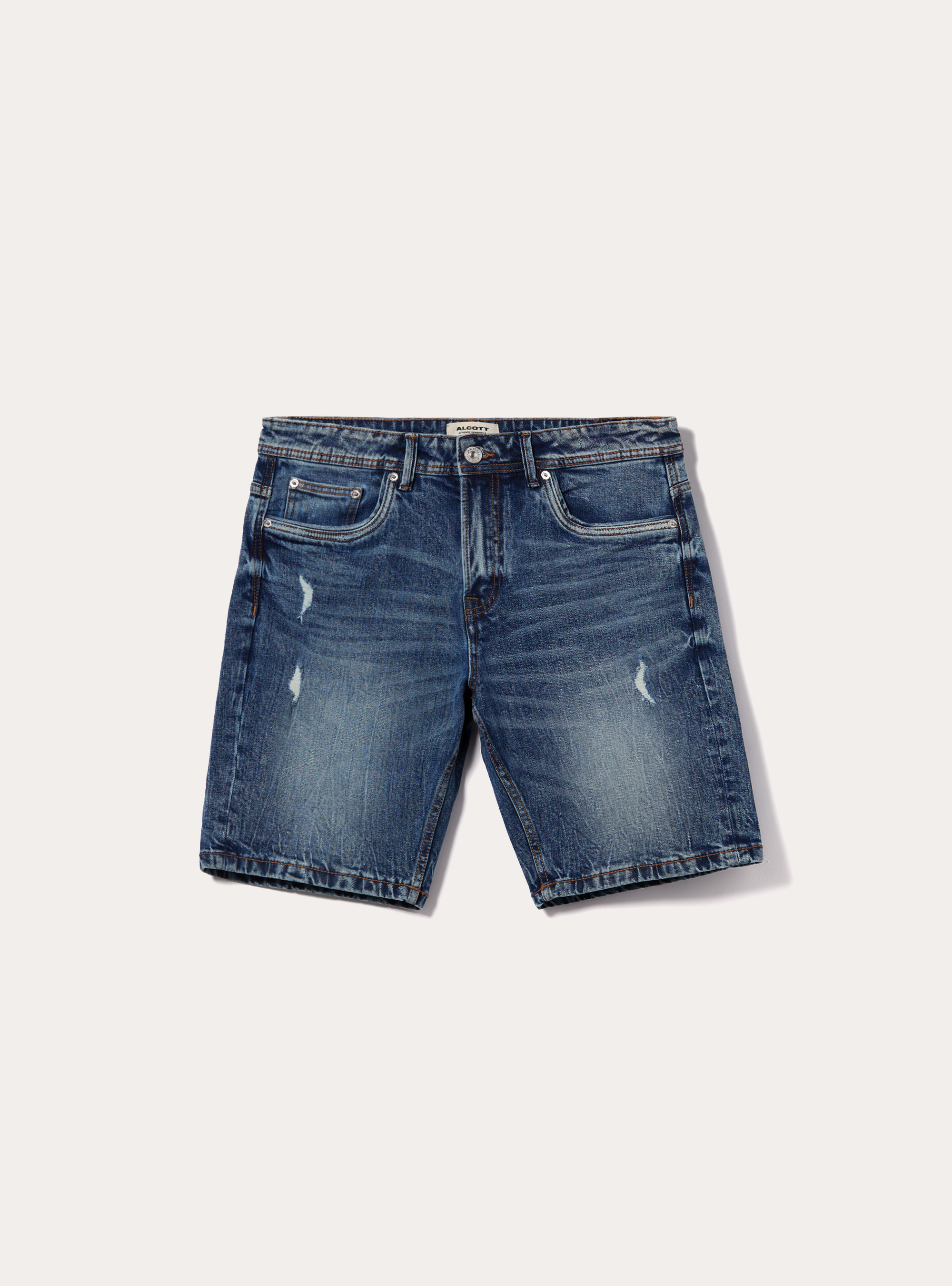 Slim Fit Stretch Denim Bermudas mit Rissen, D002 MEDIUM DARK BLUE