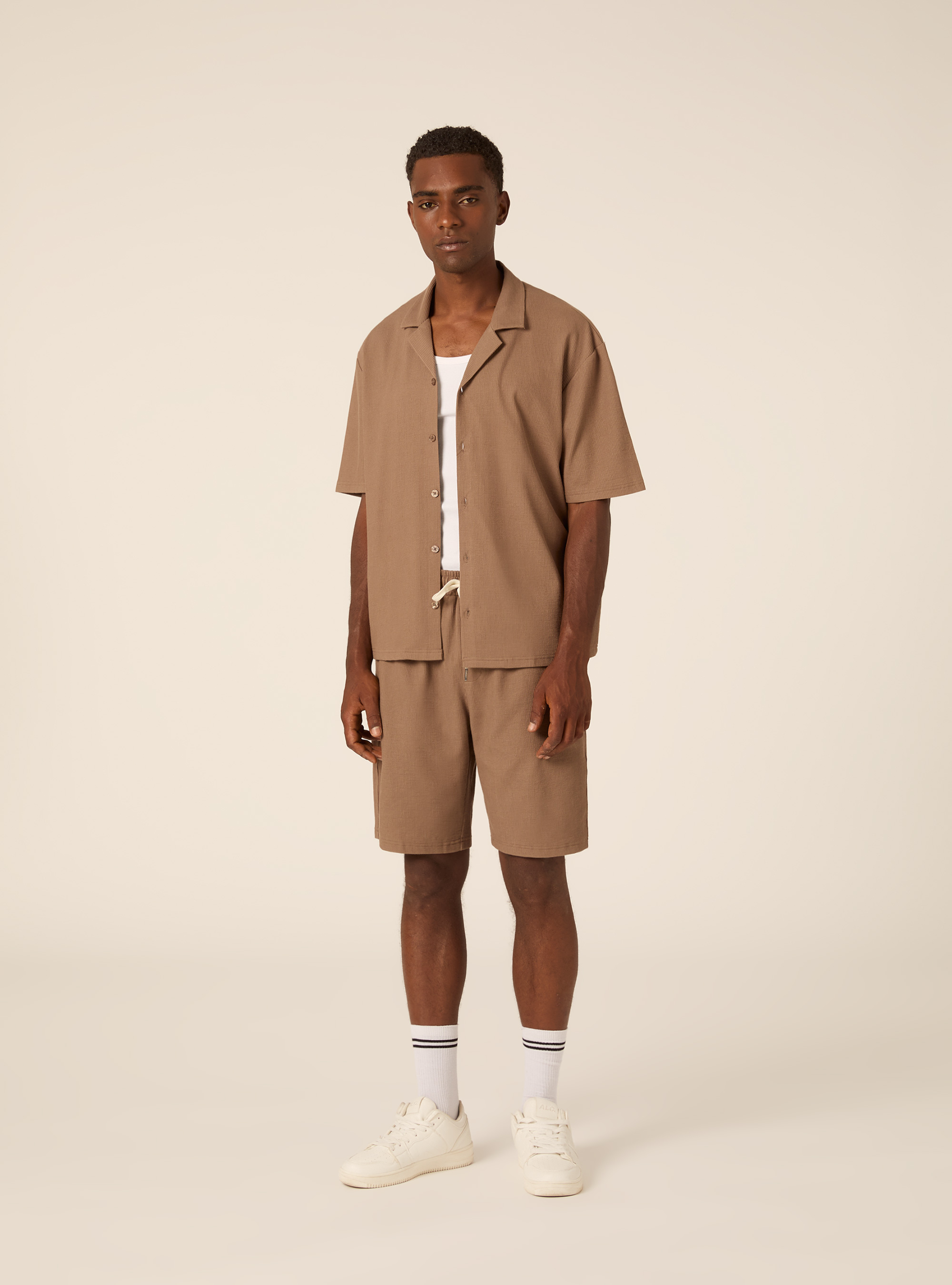 Knit Regular Fit Bowling Shirt, BR3 BROWN LIGHT