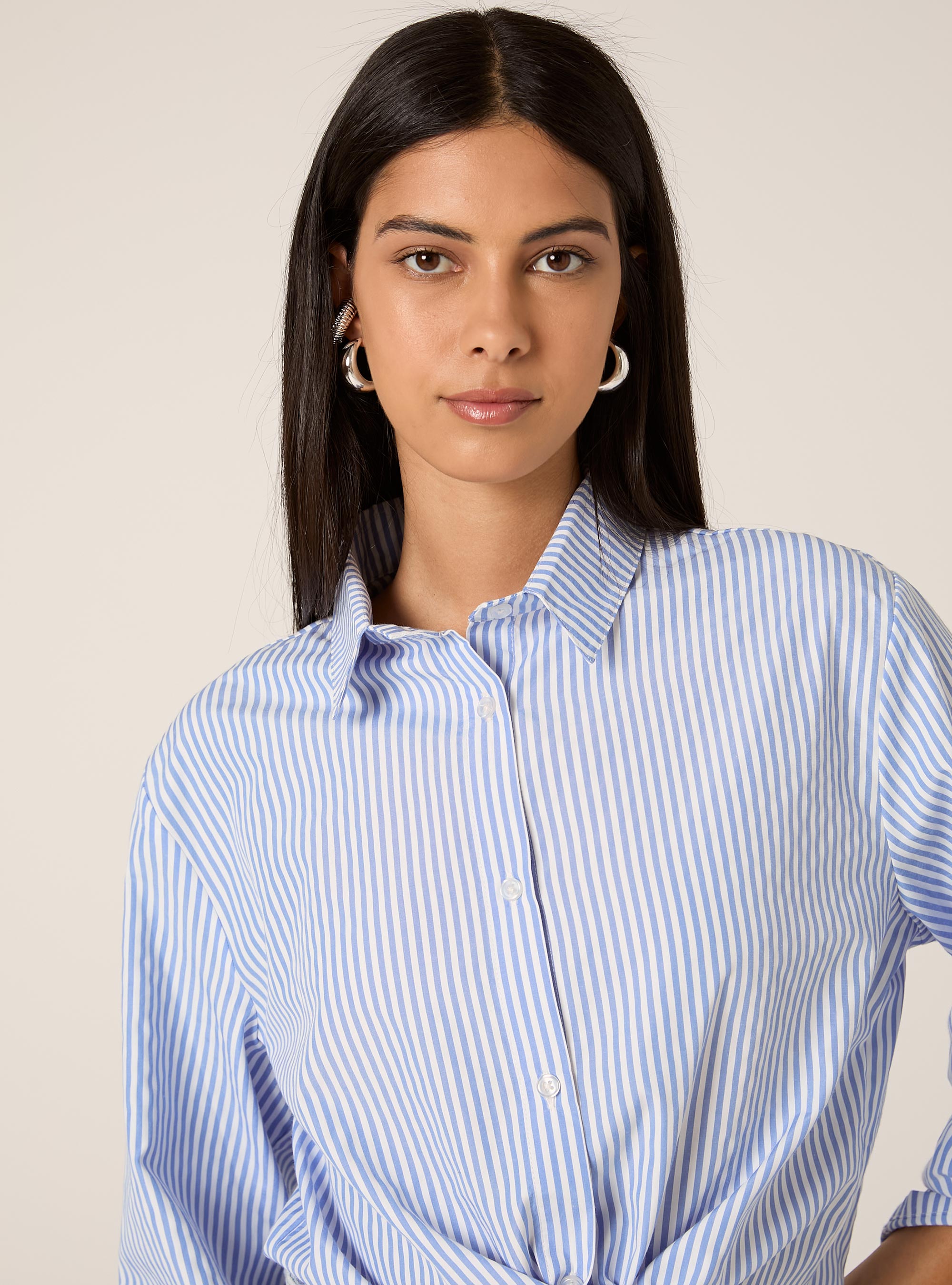 Camicia cropped a righe, AZZURRO CHIARO