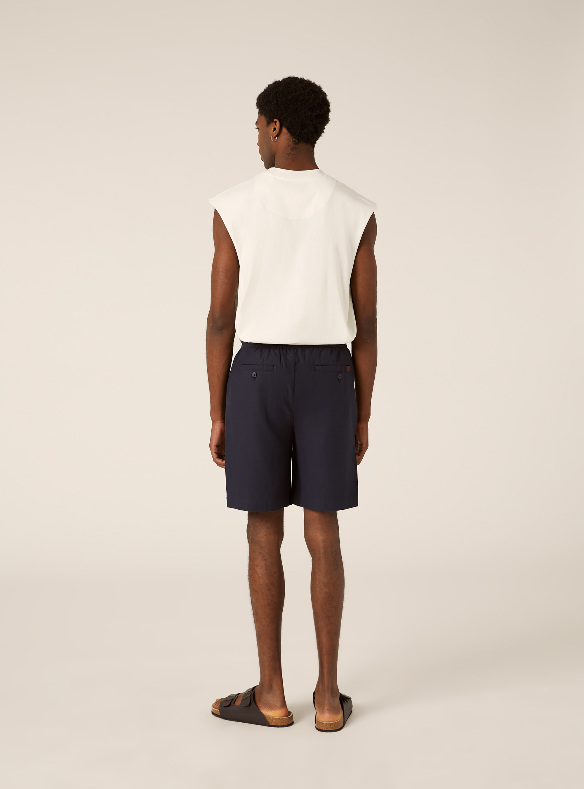 Bermuda in lino con coulisse, NAVY SCURO