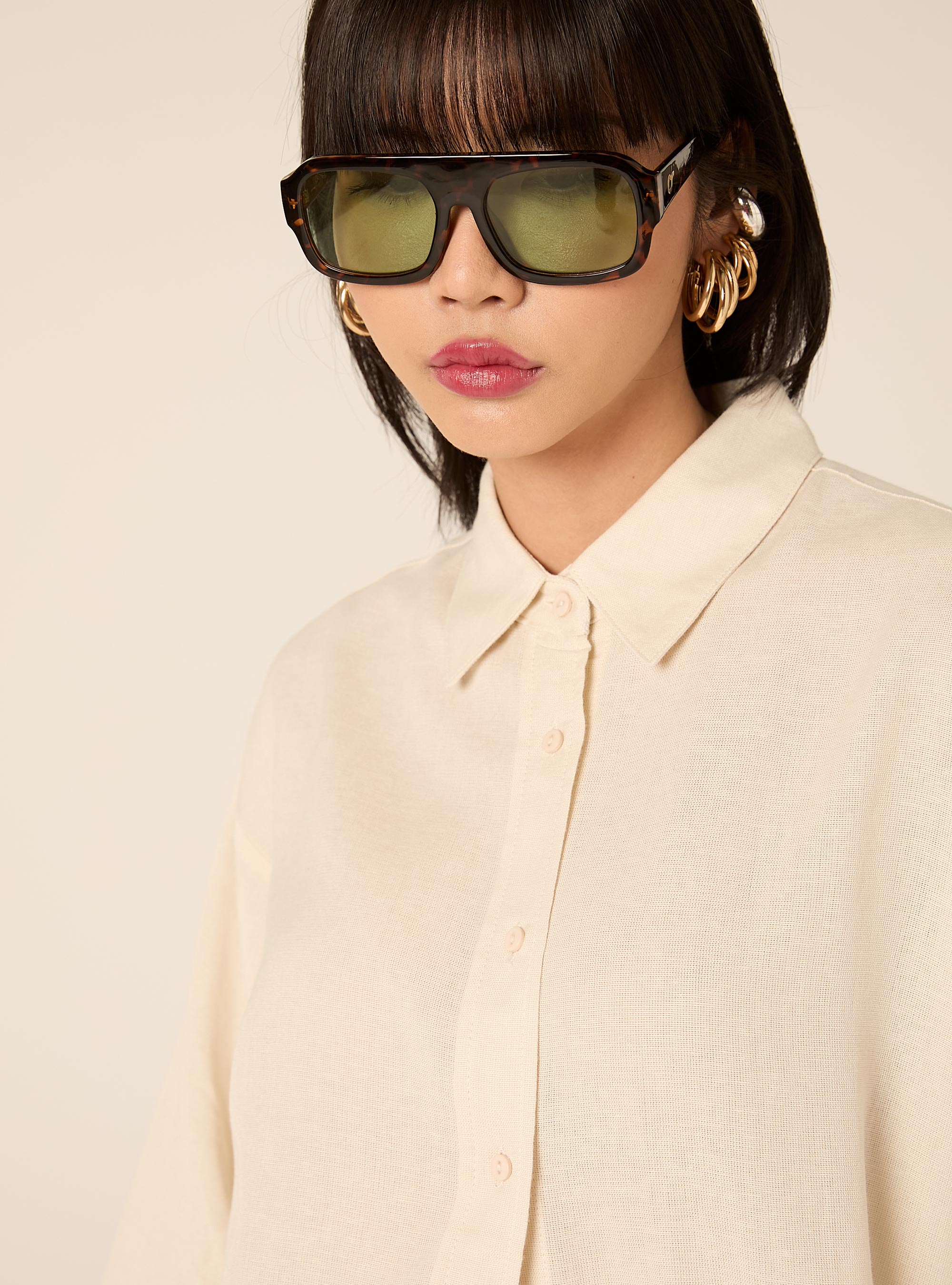 Camicia in misto lino, CREMA MEDIO