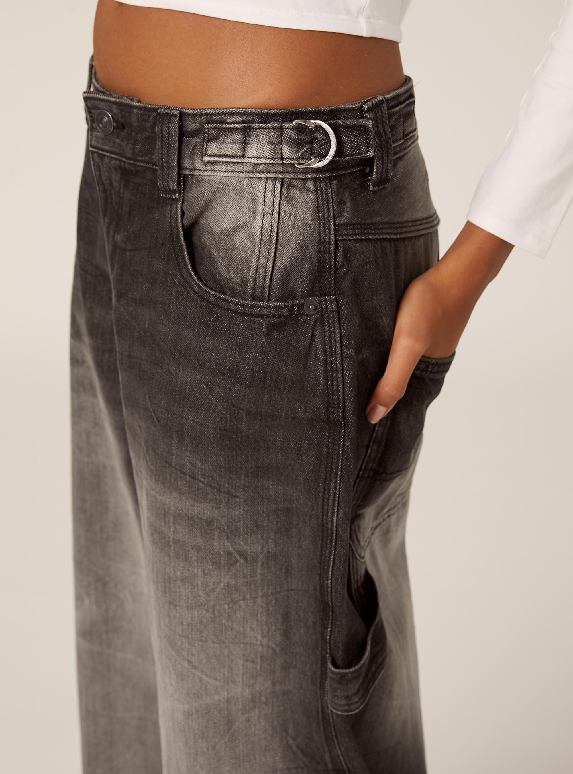 Jean ballon carpenter &agrave; taille ajustable, D000 BLACK