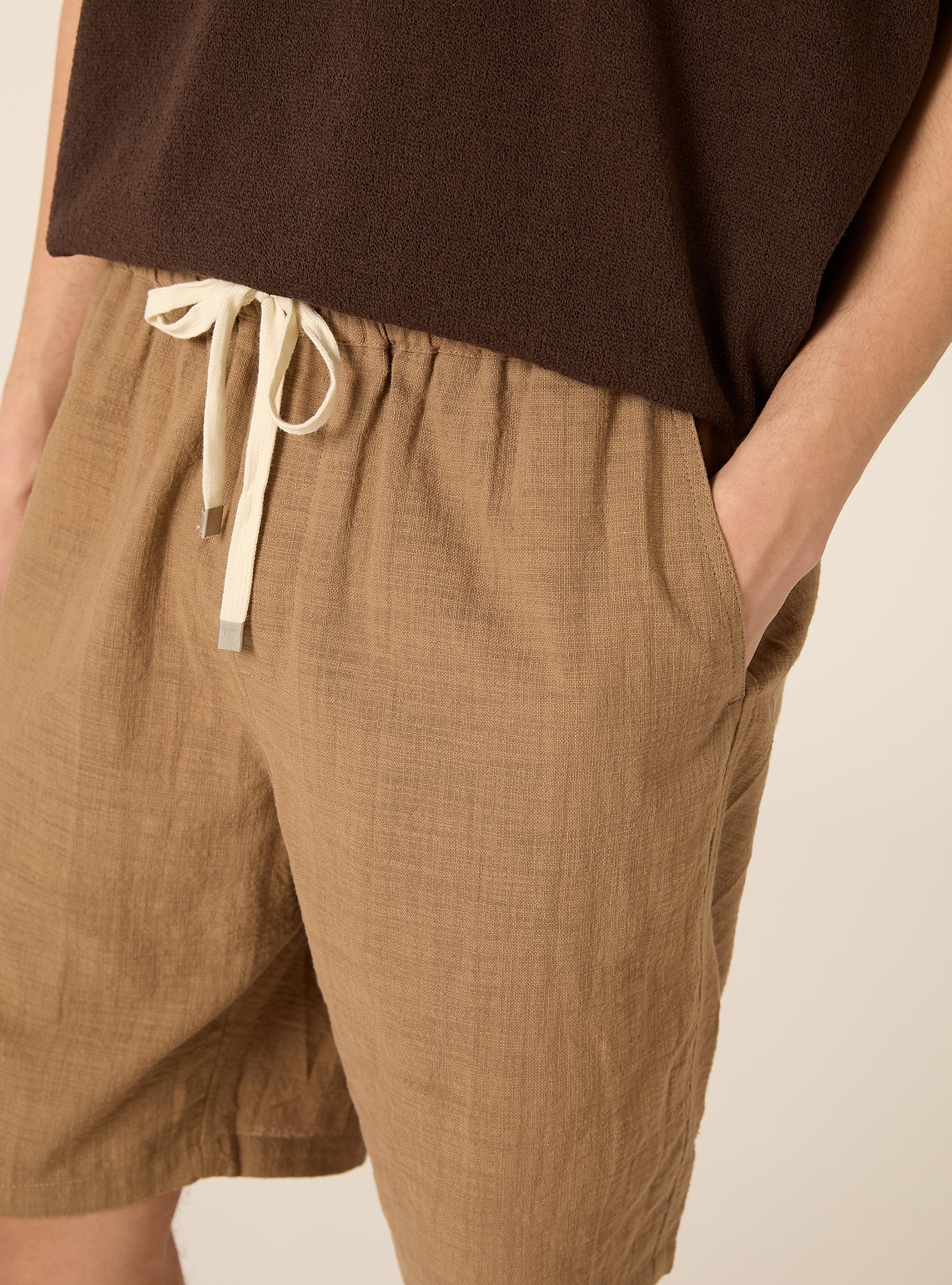 Bermudas de algod&oacute;n con cintura el&aacute;stica, BR2 BROWN MEDIUM