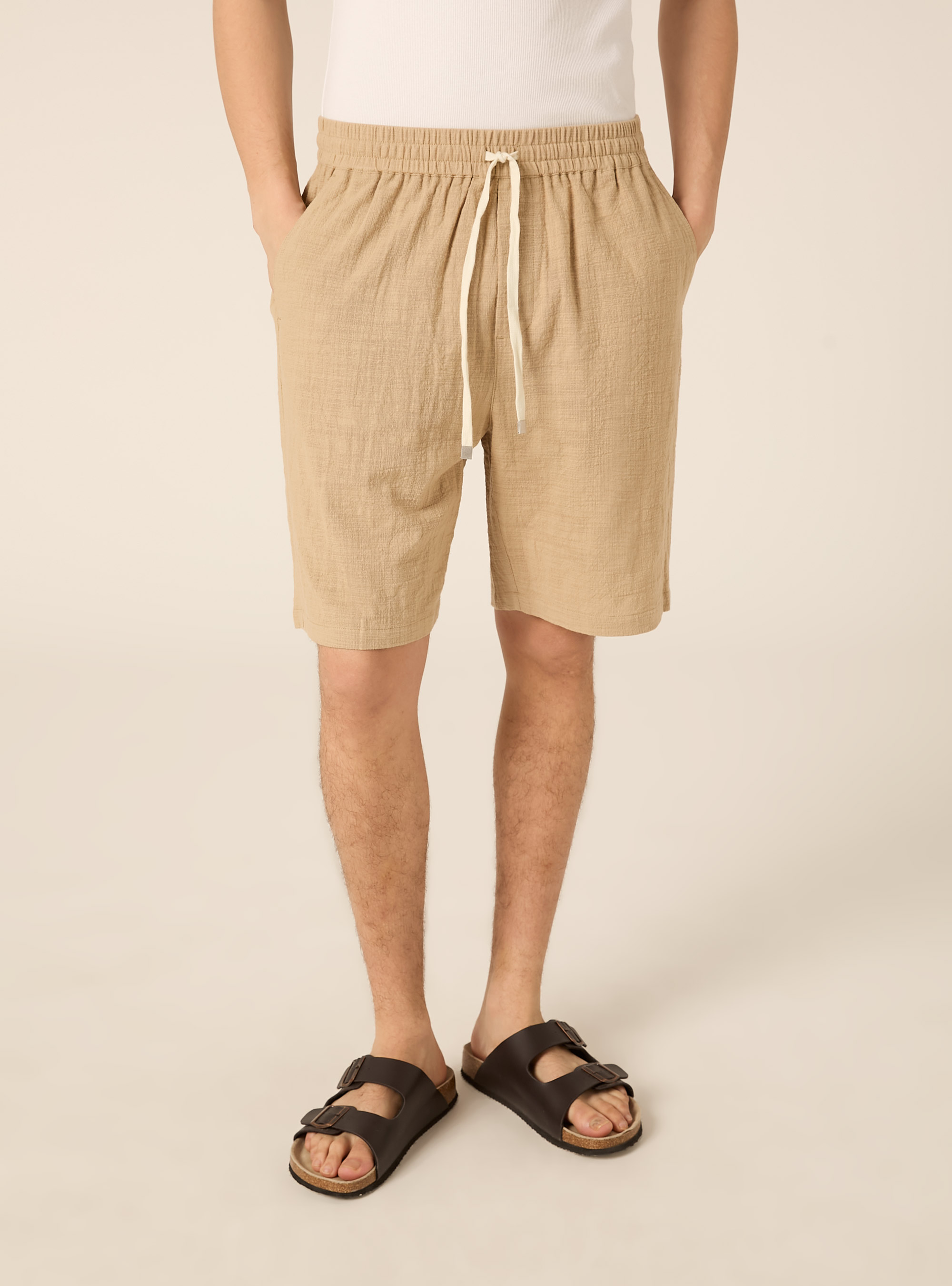 Baumwoll-Bermudas mit elastischem Bund, BG2 BEIGE MEDIUM