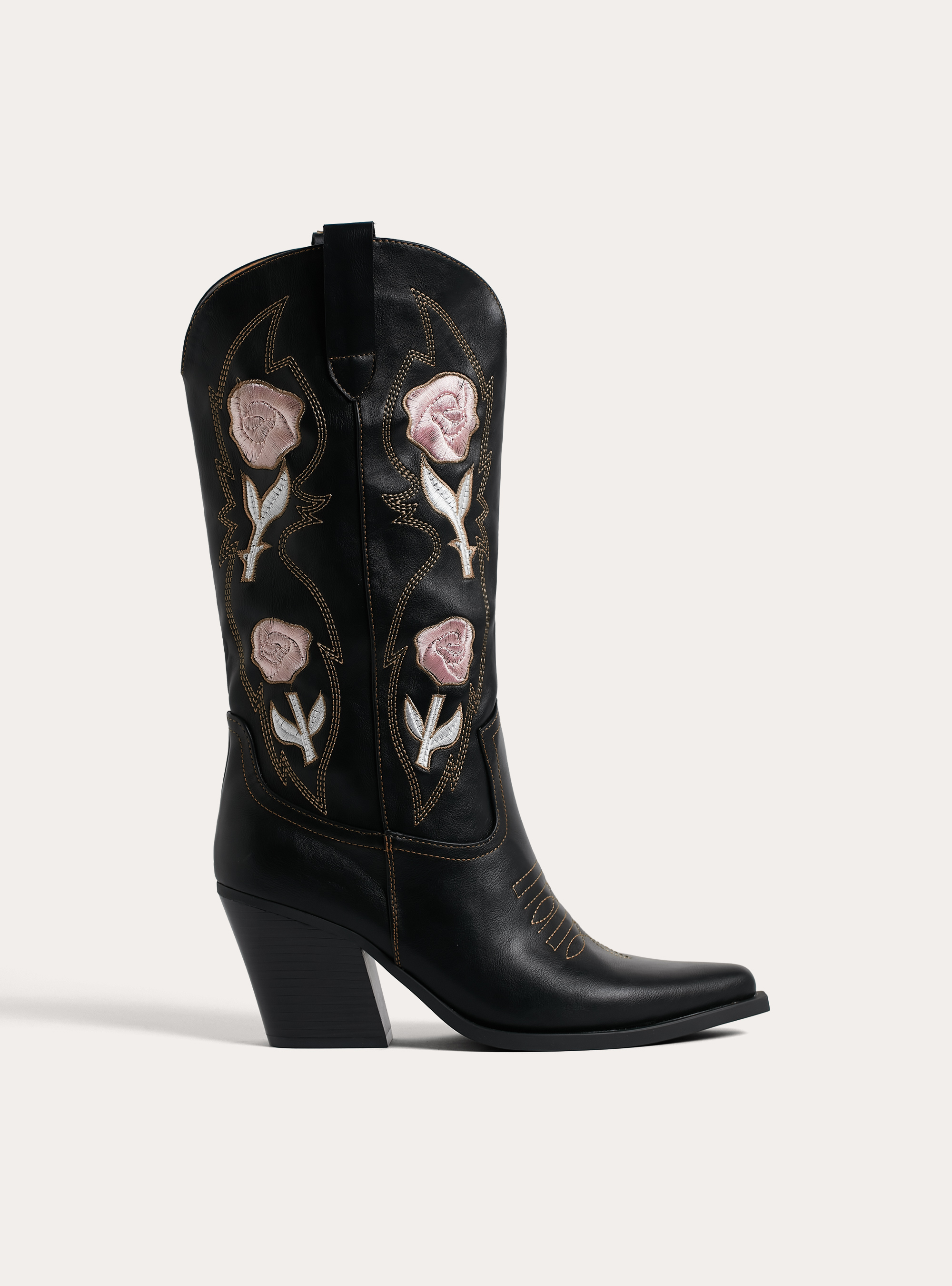 Stivali camperos con rose, NERO