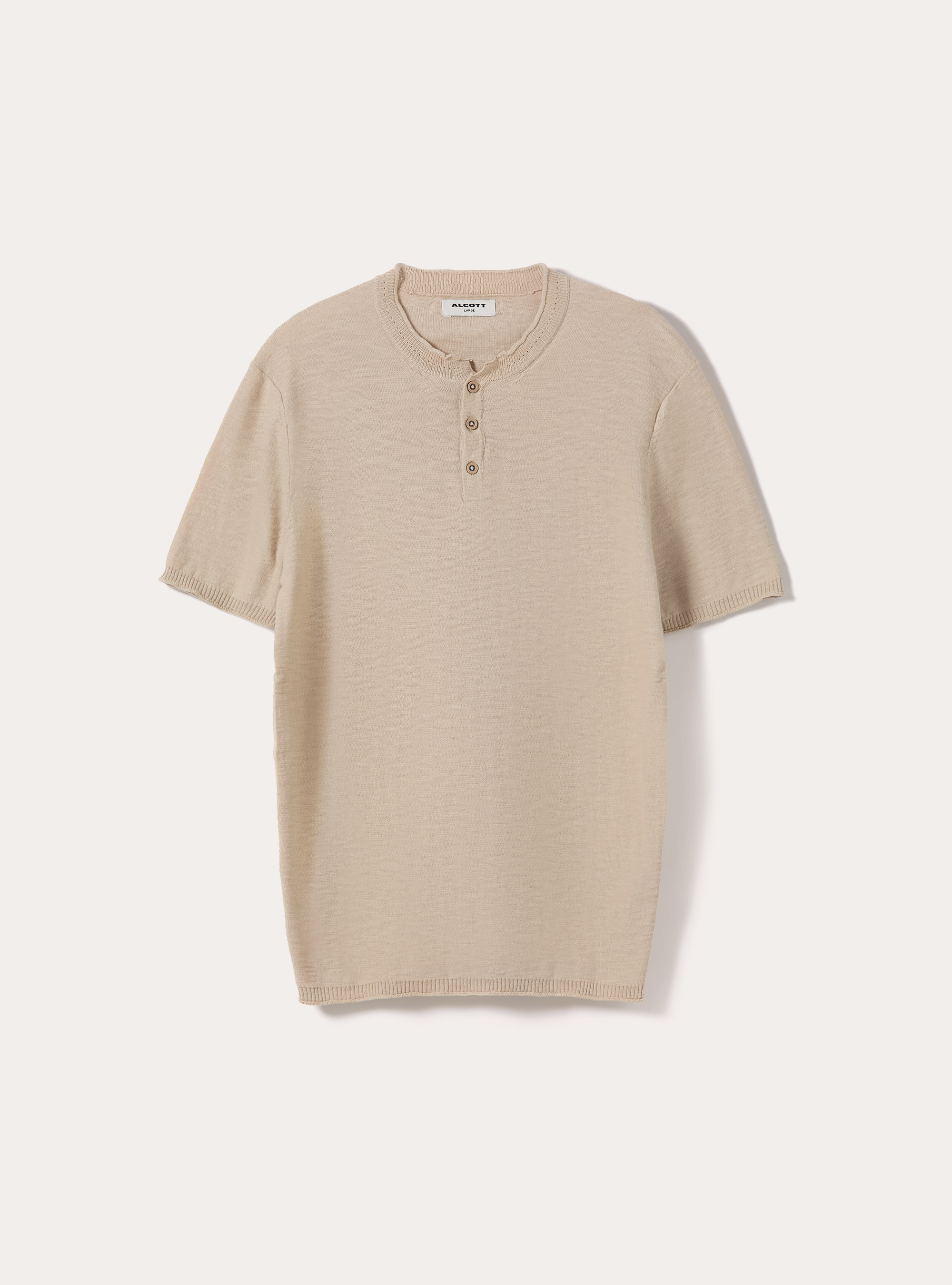 Short Sleeve Henley Pullover, BG2 BEIGE MEDIUM
