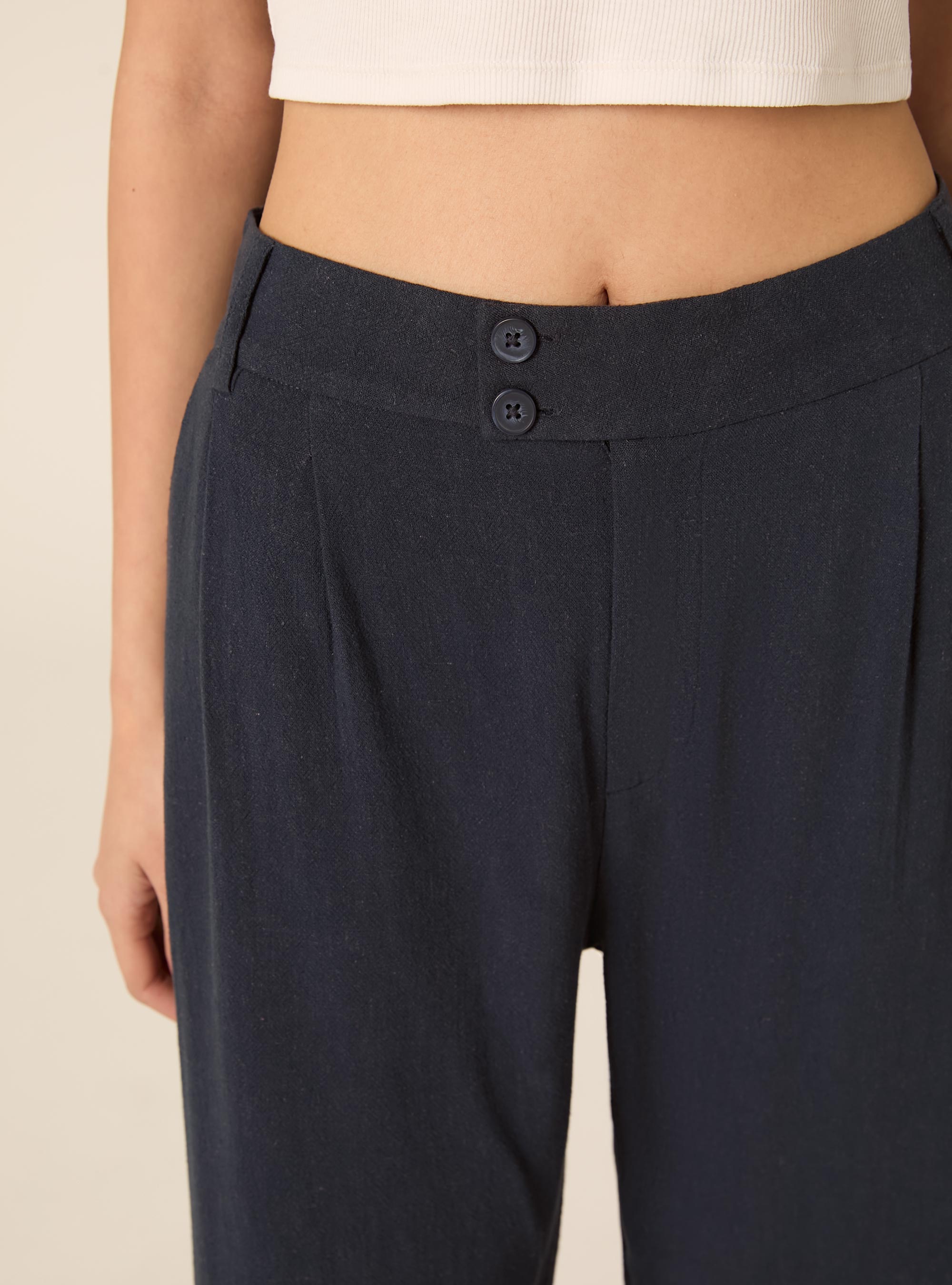 Weit geschnittene Hose aus Leinenmischgewebe, NA2 NAVY MEDIUM