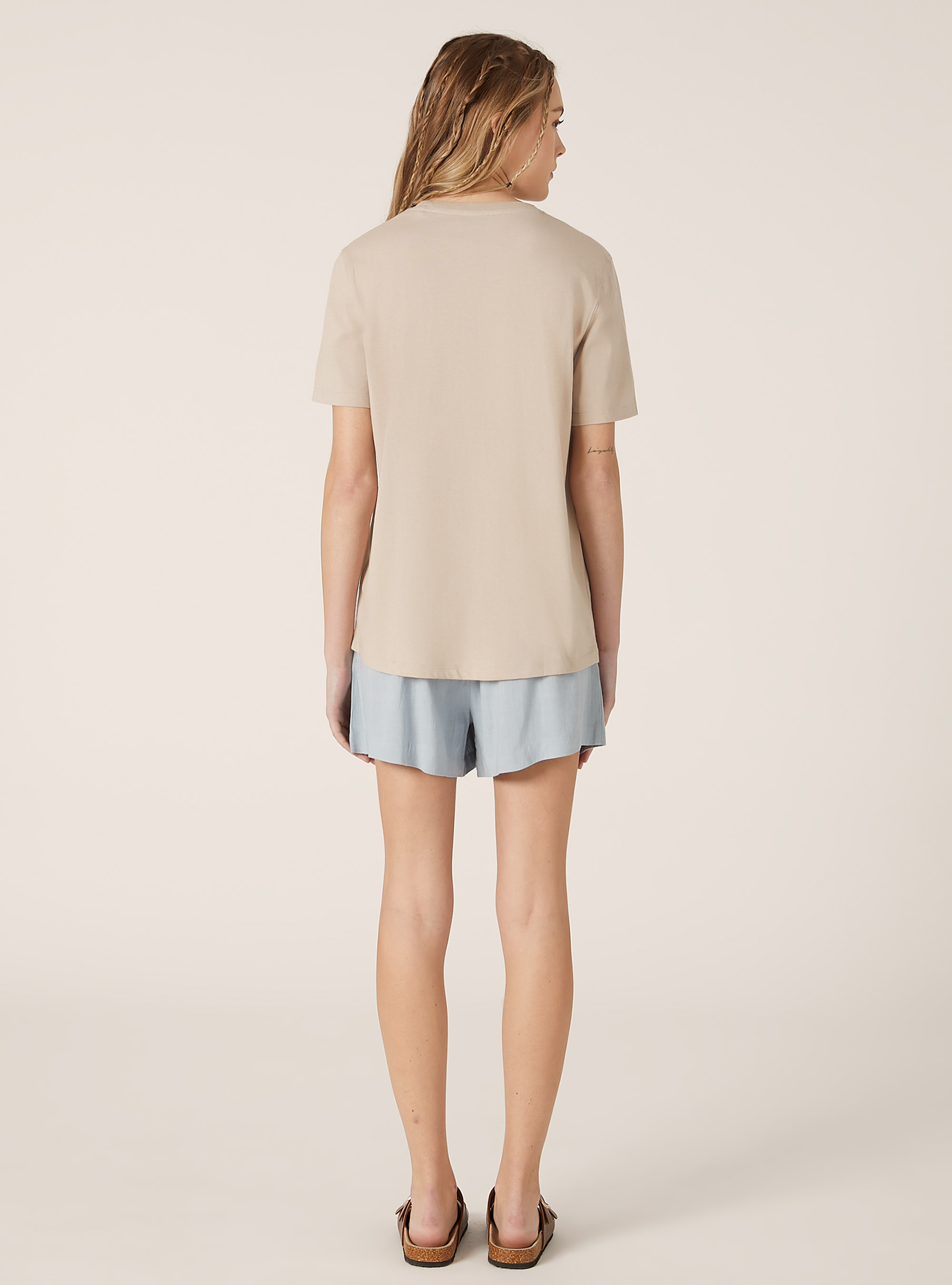T-shirt en coton &agrave; col ras du cou, BG2 BEIGE MEDIUM