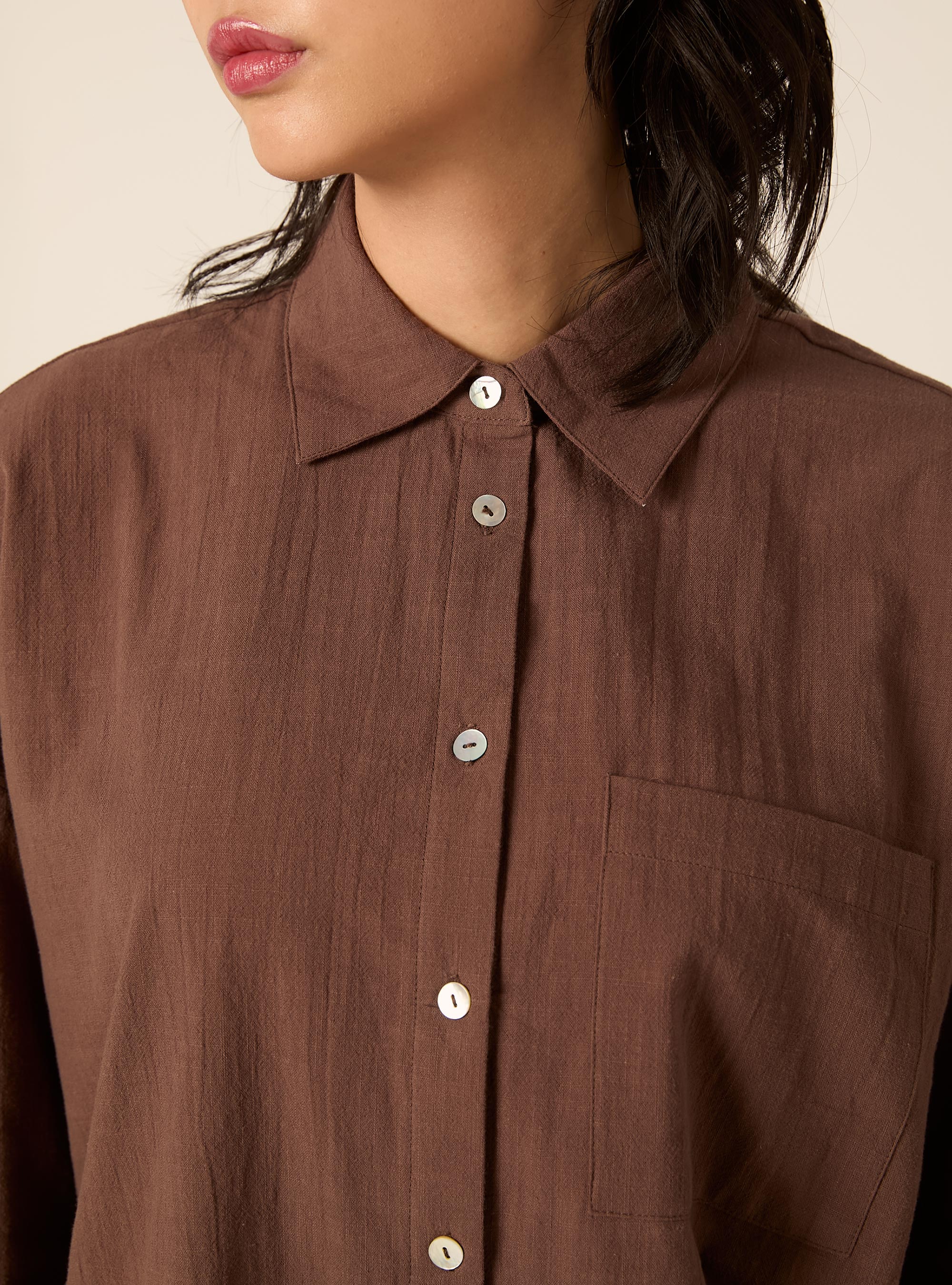 Oversized Shirt with Pocket, BR2 BROWN MEDIUM