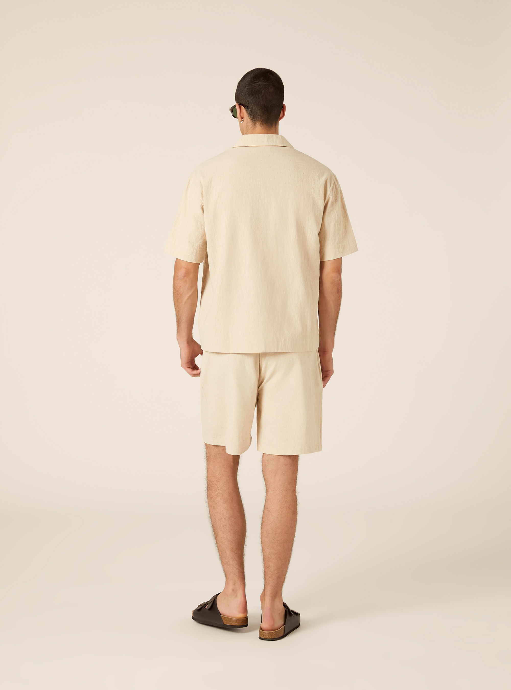 Polo Camicia in Misto Lino, BEIGE MEDIO MELANGE