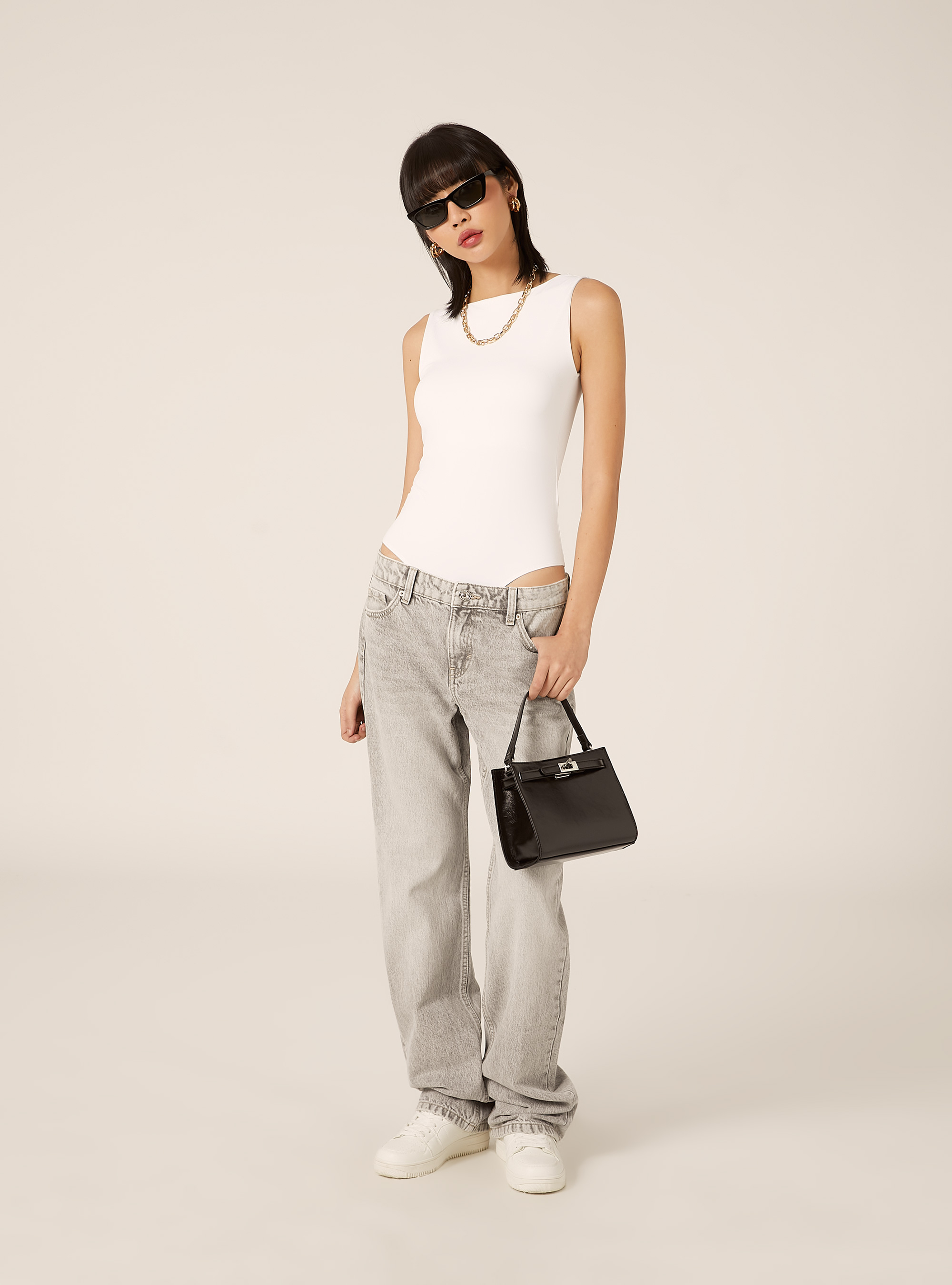 Jeans droit taille basse, D00G GREY