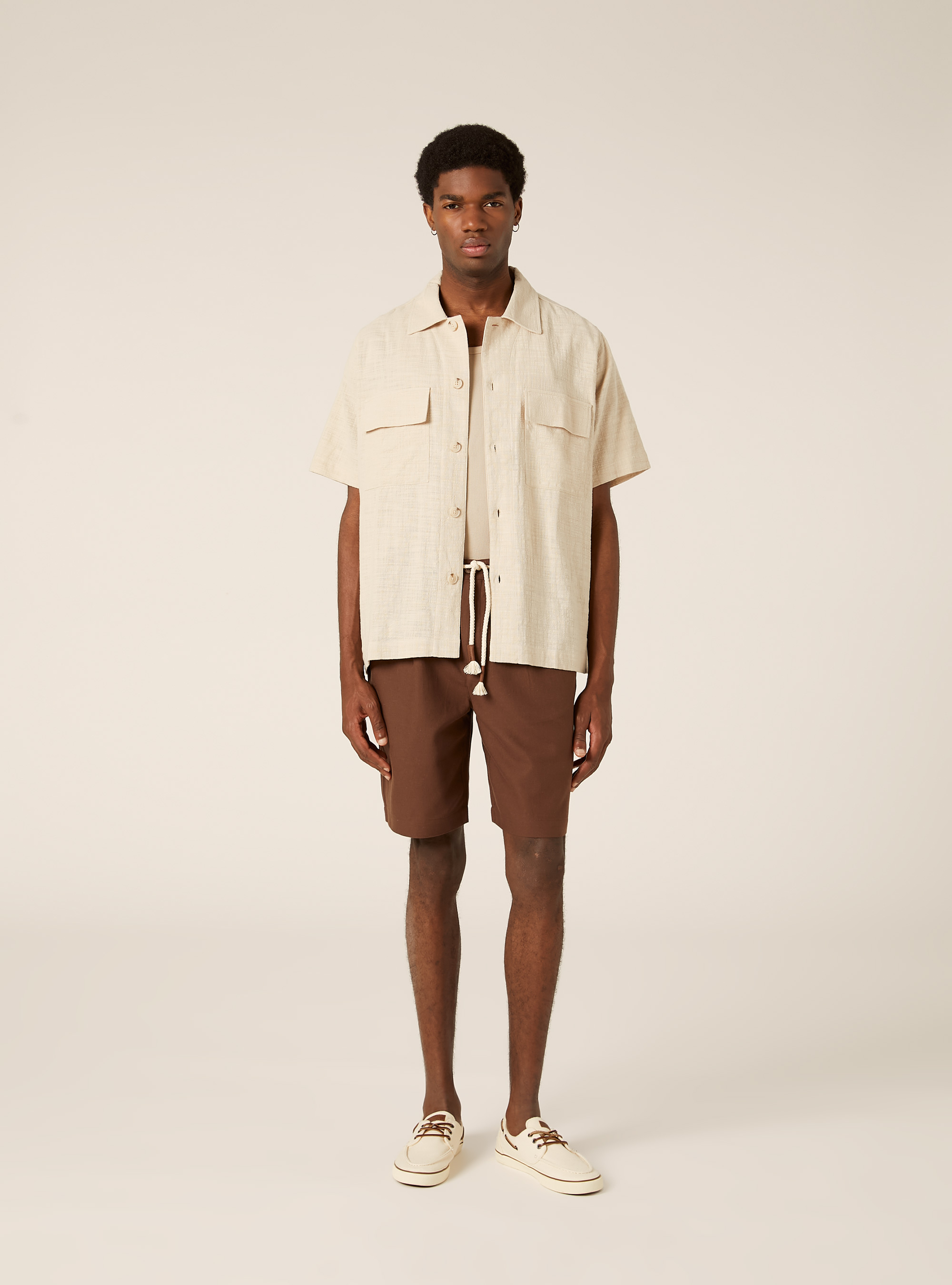 Short-Sleeved Cotton Shirt, BG3 BEIGE LIGHT
