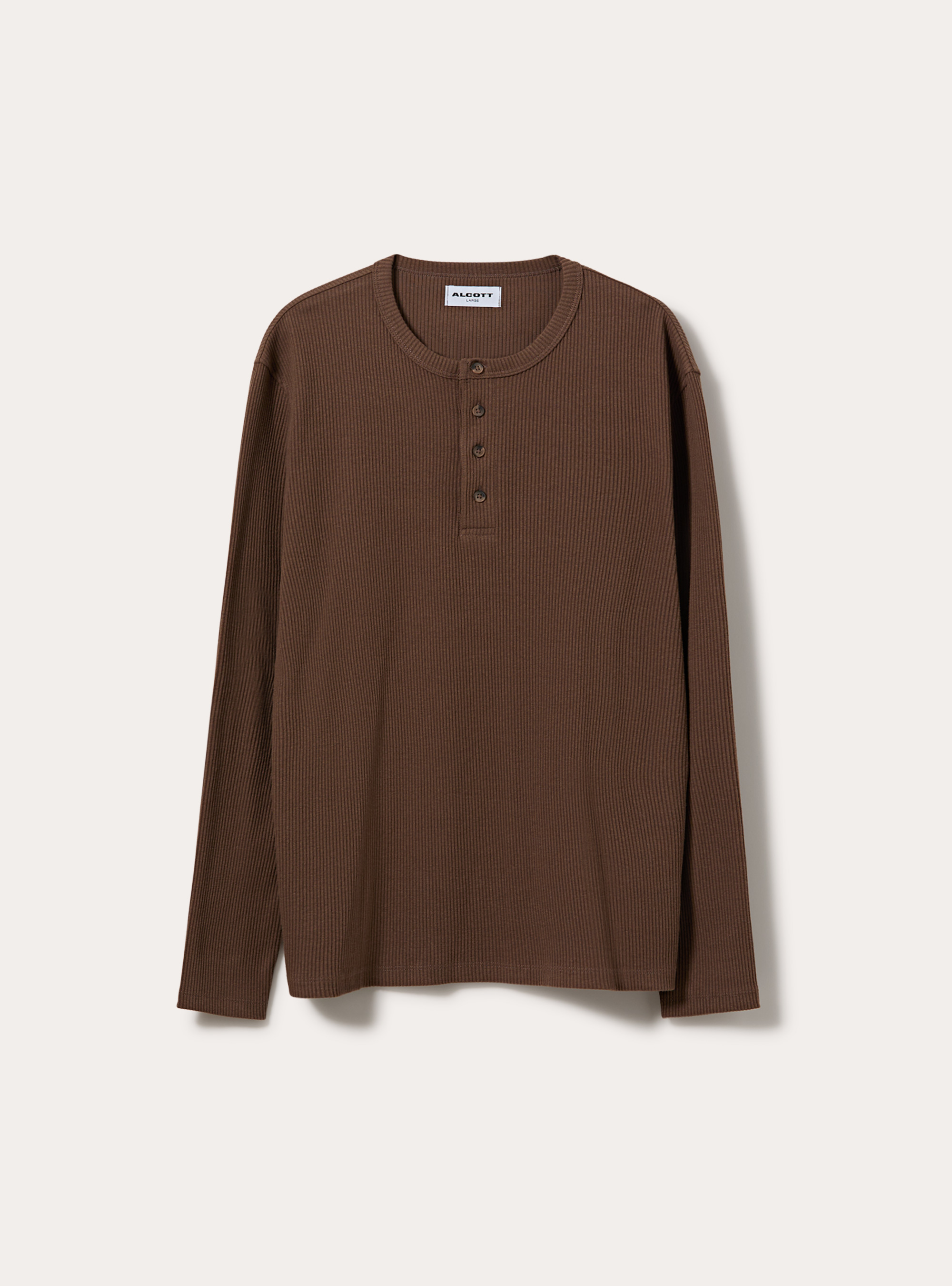 Long sleeve ribbed henley shirt, BR2 BROWN MEDIUM
