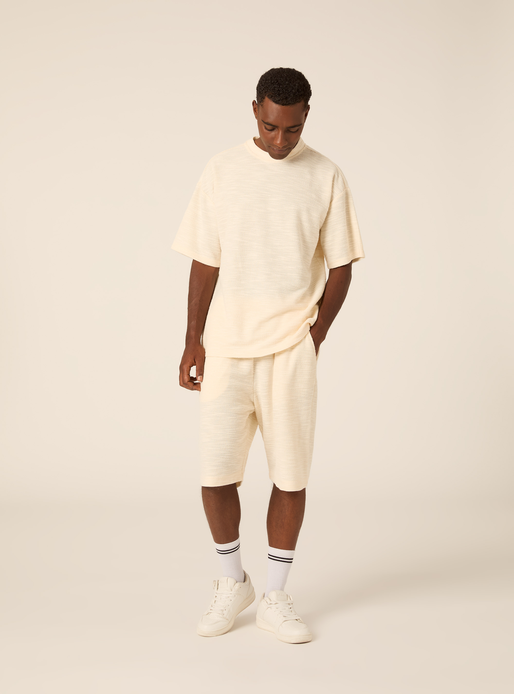 Bermuda loose fit in misto cotone texture, WH2 WHITE