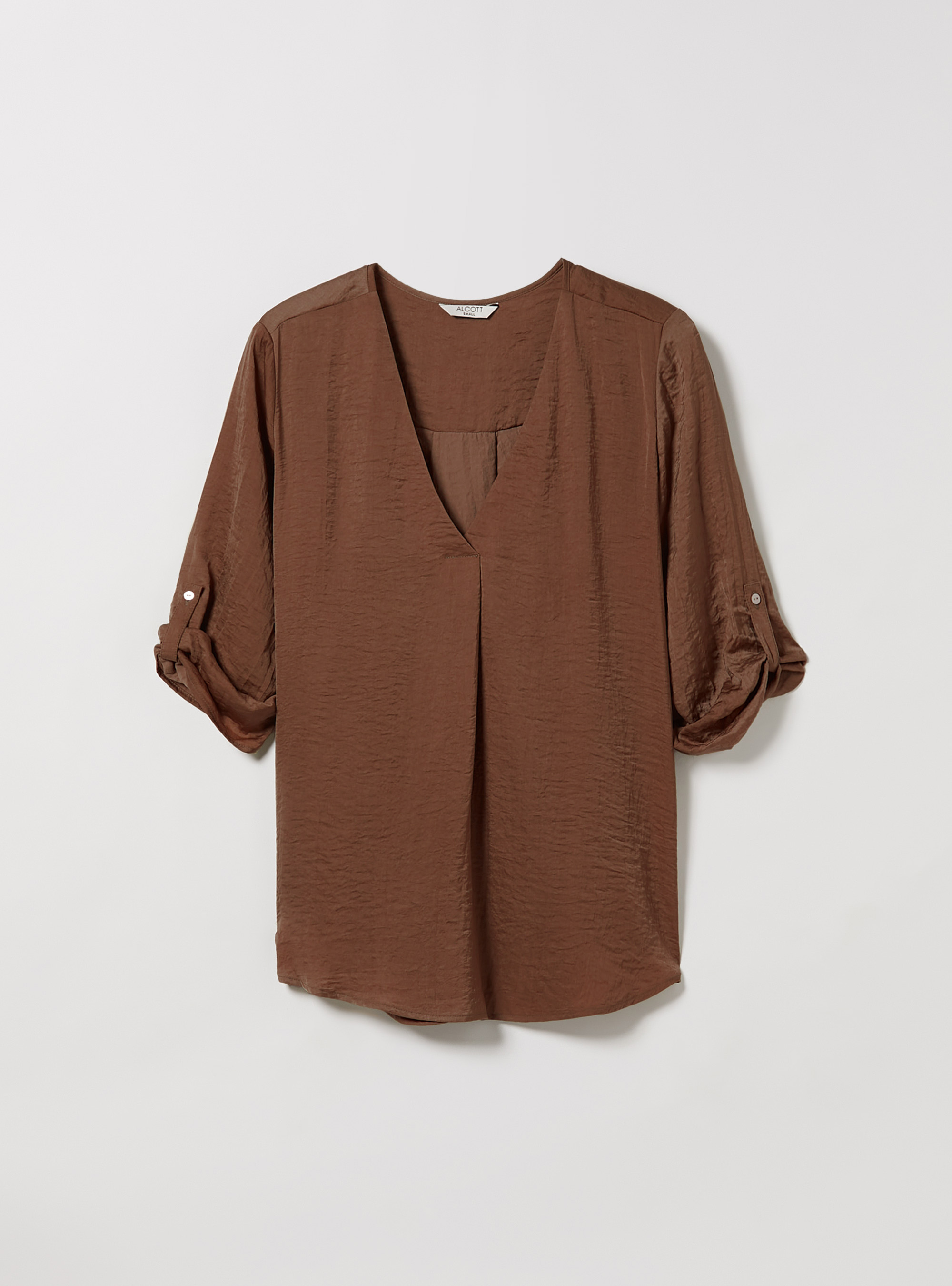 Blouse &agrave; encolure unie, BR2 BROWN MEDIUM