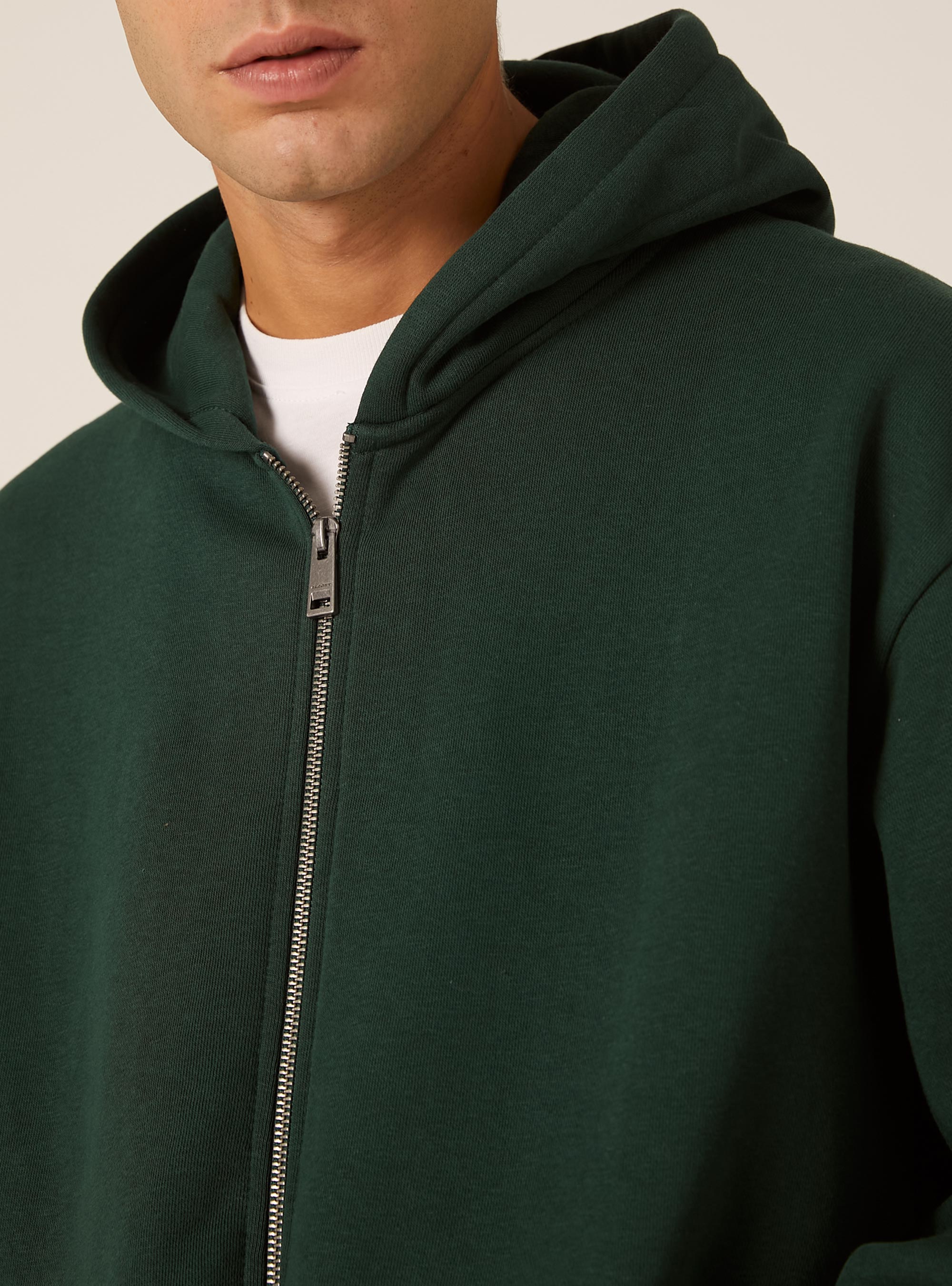 Sweat-shirt zipp&eacute; &agrave; capuche coupe boxy, GN1 GREEN DARK