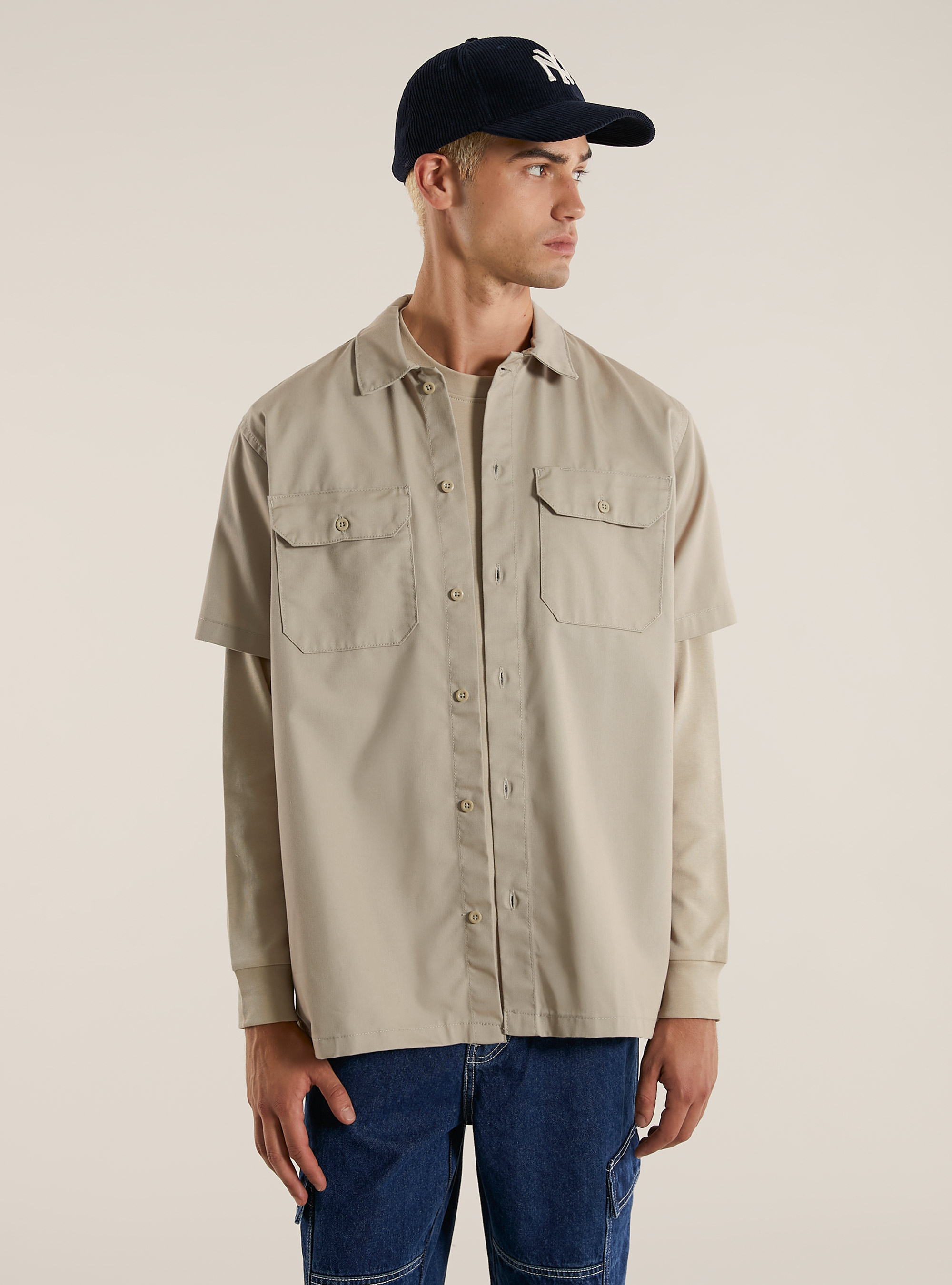 Chemise en serg&eacute; avec grandes poches, BG2 BEIGE MEDIUM