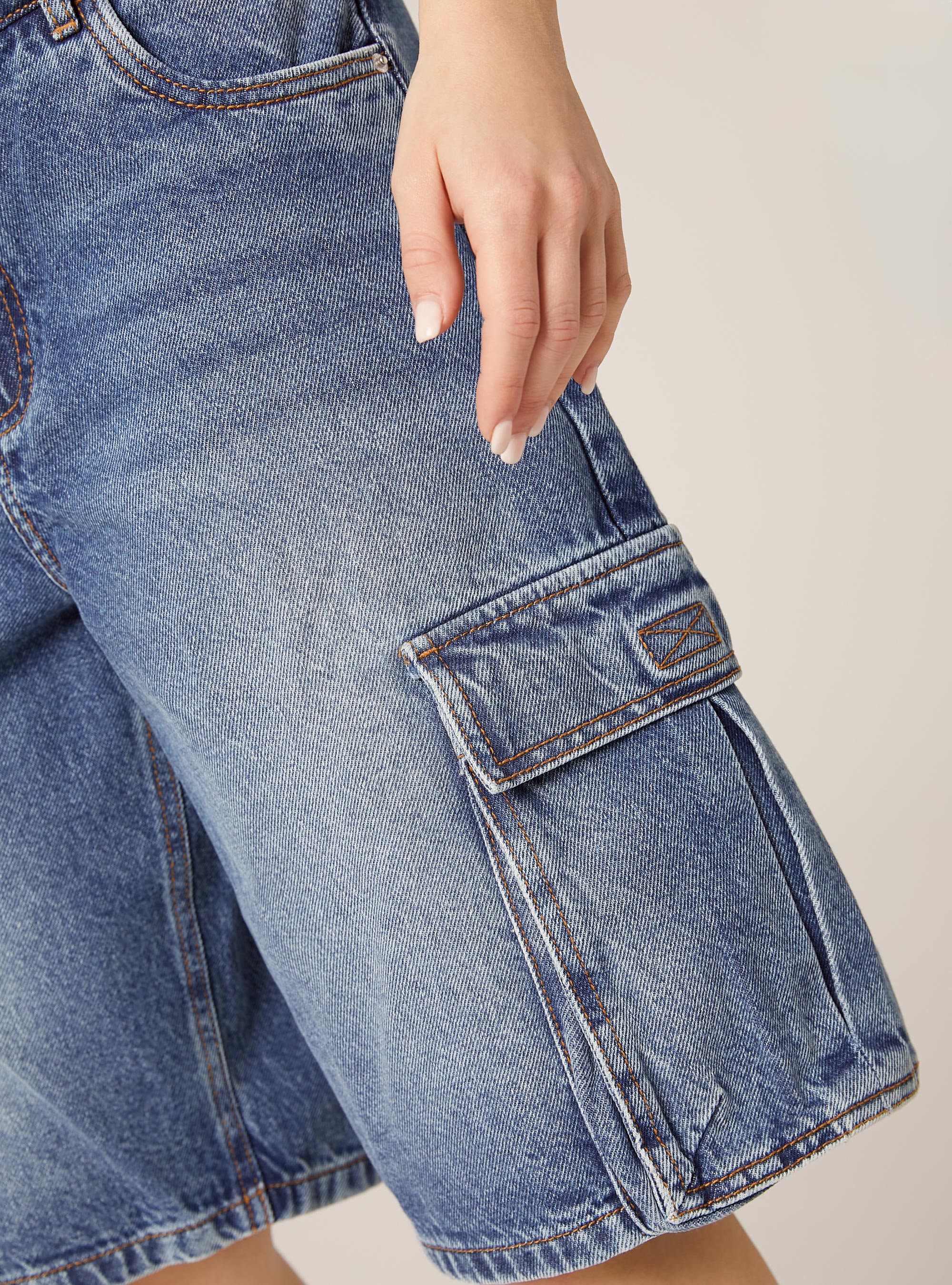 Jorts cargo in denim, D004 MEDIUM LIGHT BLUE