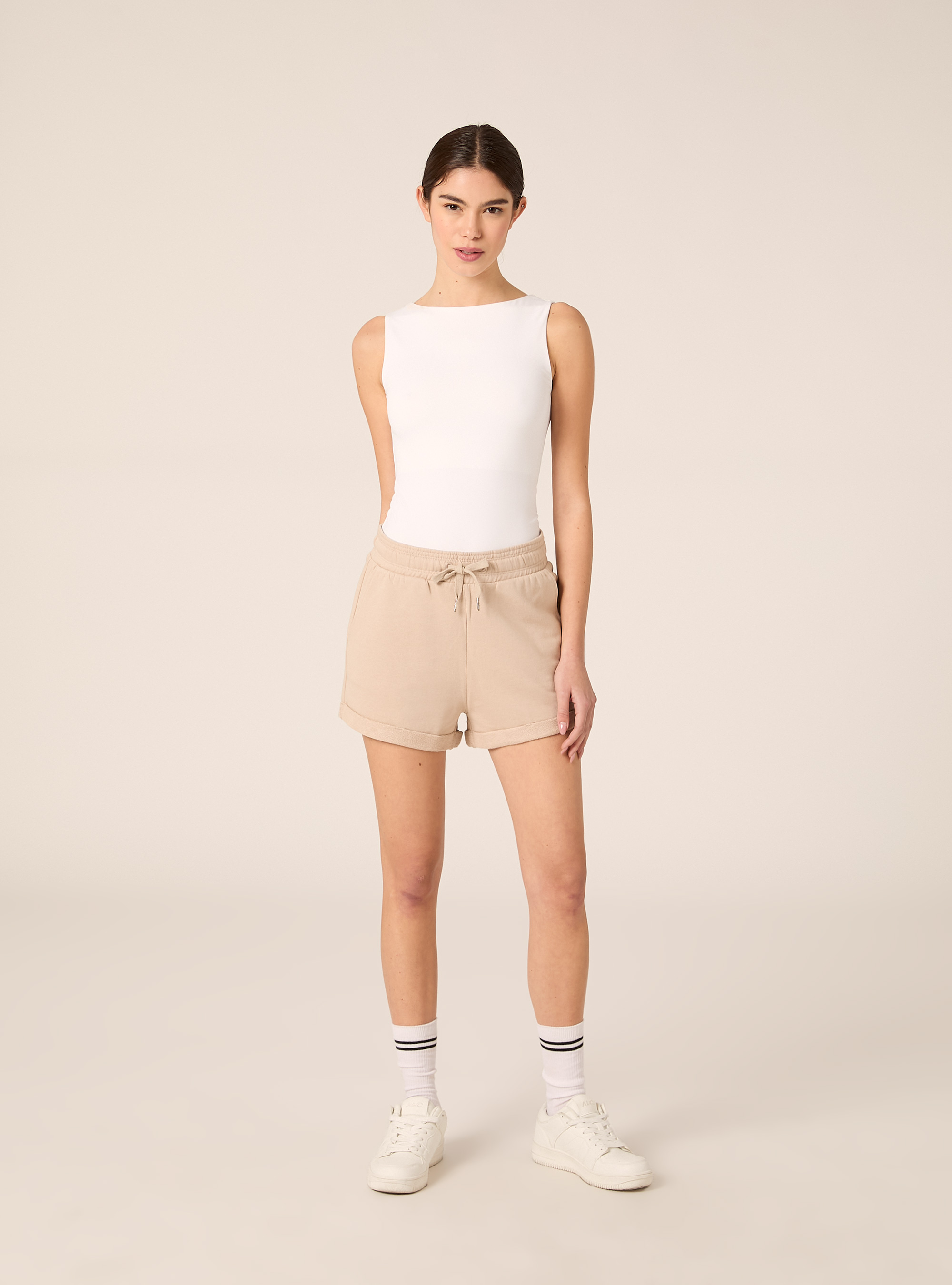 Sweat-Shorts aus Baumwolle mit Elastikbund, BG2 BEIGE MEDIUM