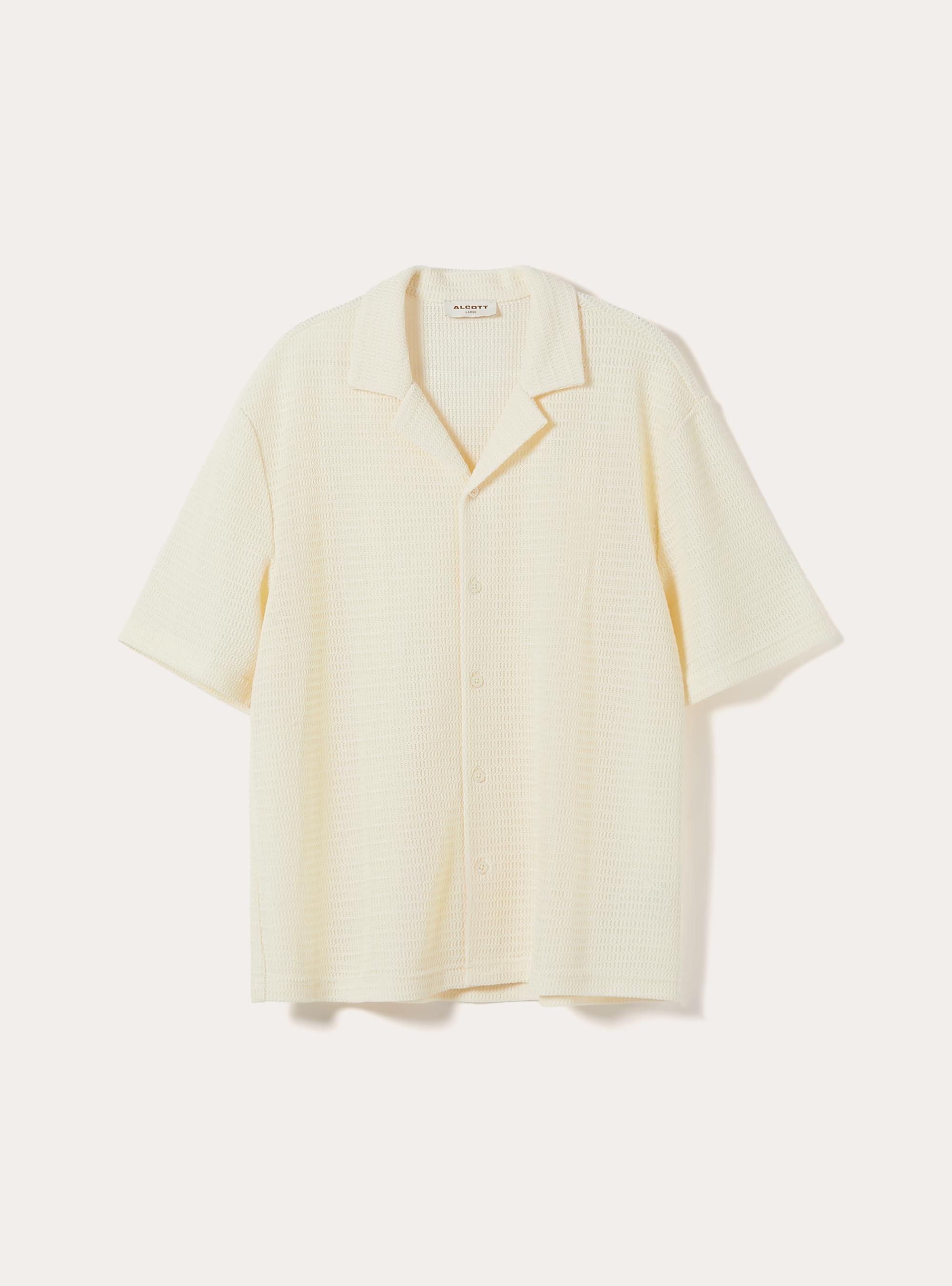 Crochet-Effect Lightweight Knit Bowling Shirt, WH1 OFF WHITE