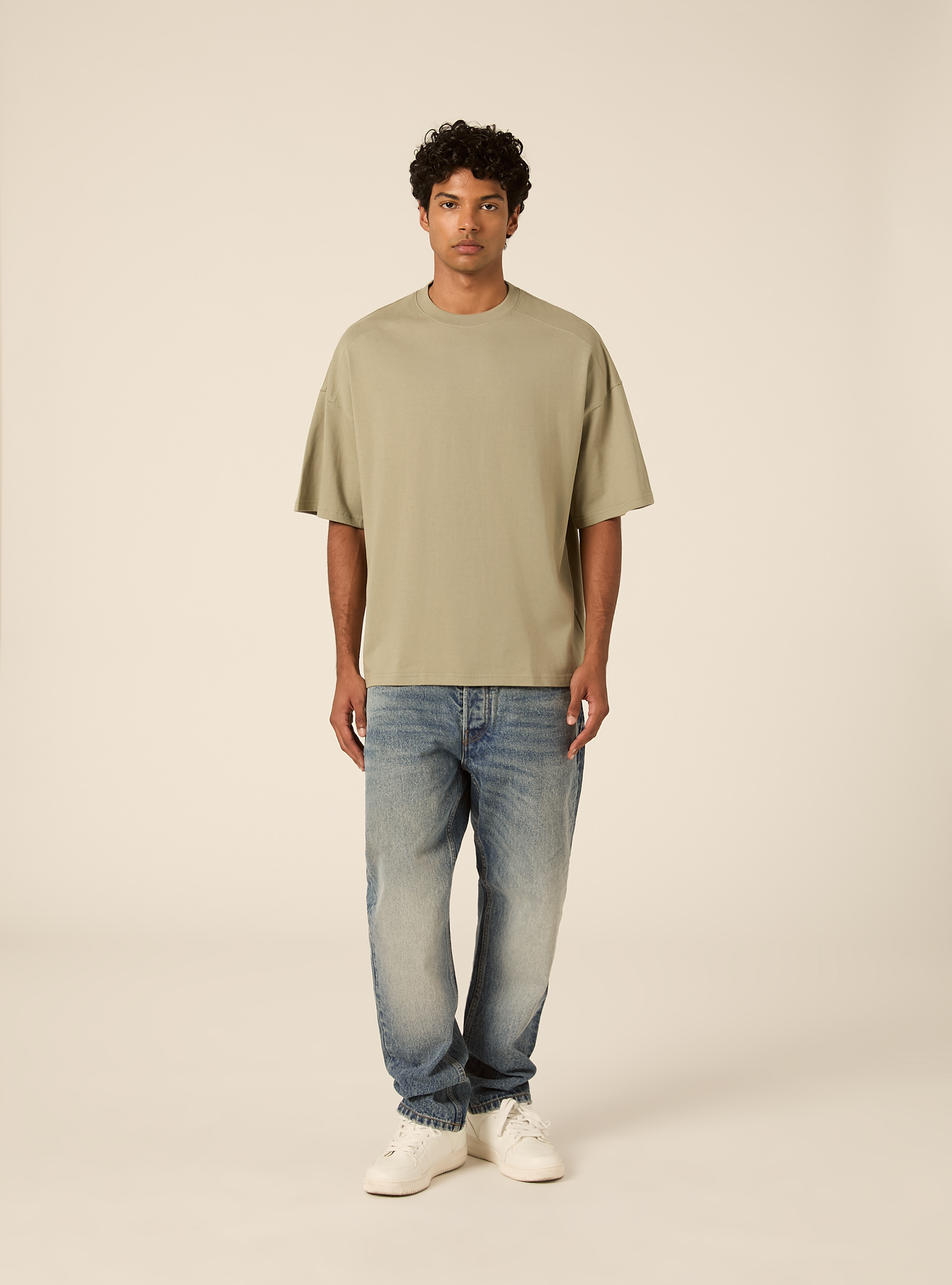 Boxy fit short sleeve tee with dropped shoulders, KY3 KAKY LIGHT