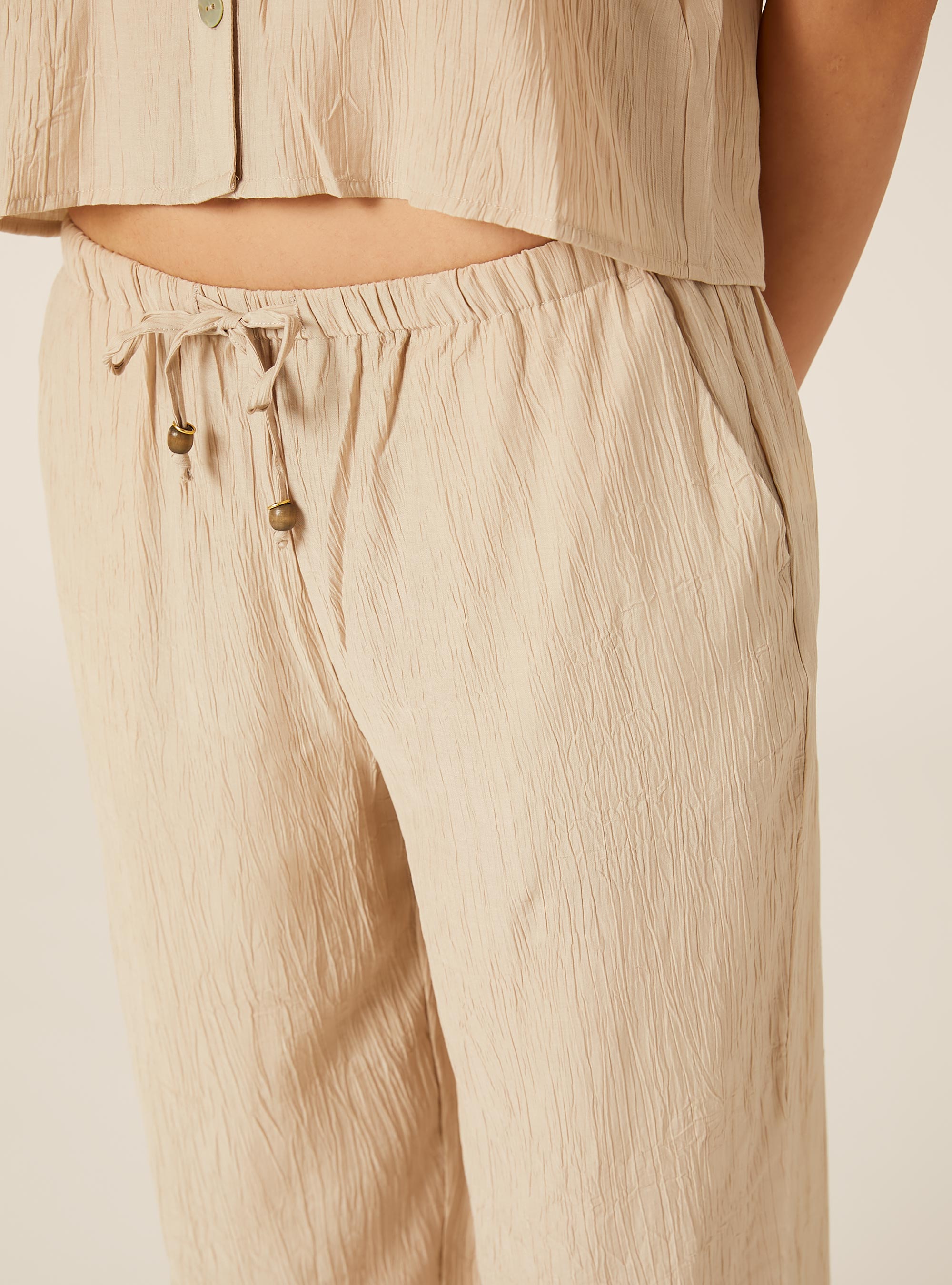 Pantaloni ampi con vita elasticizzata in crepe, BG2 BEIGE MEDIUM