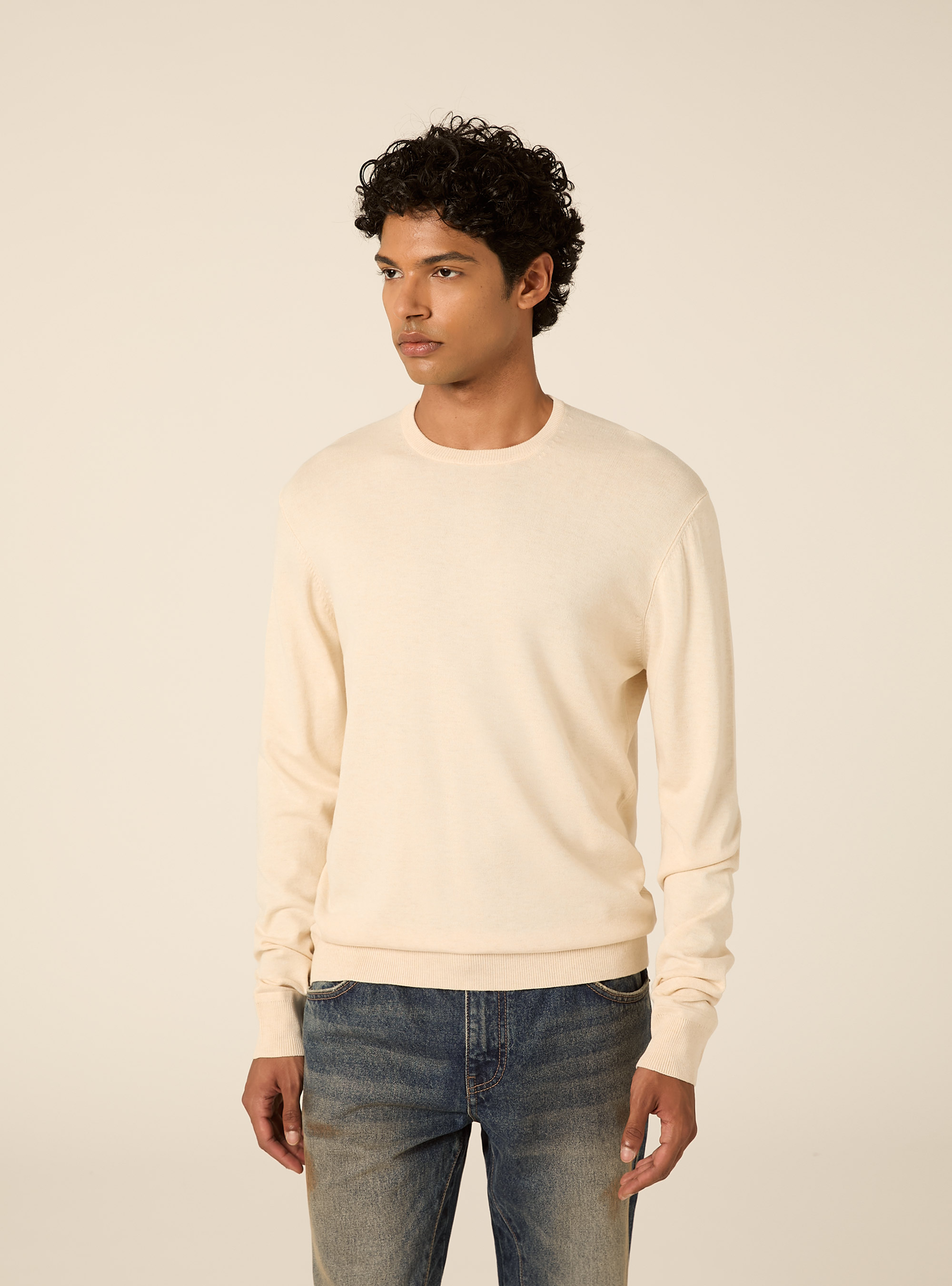 Jersey de cuello redondo en viscosa Lenzing Ecovero, MCR3 CREAM MEL LIGHT