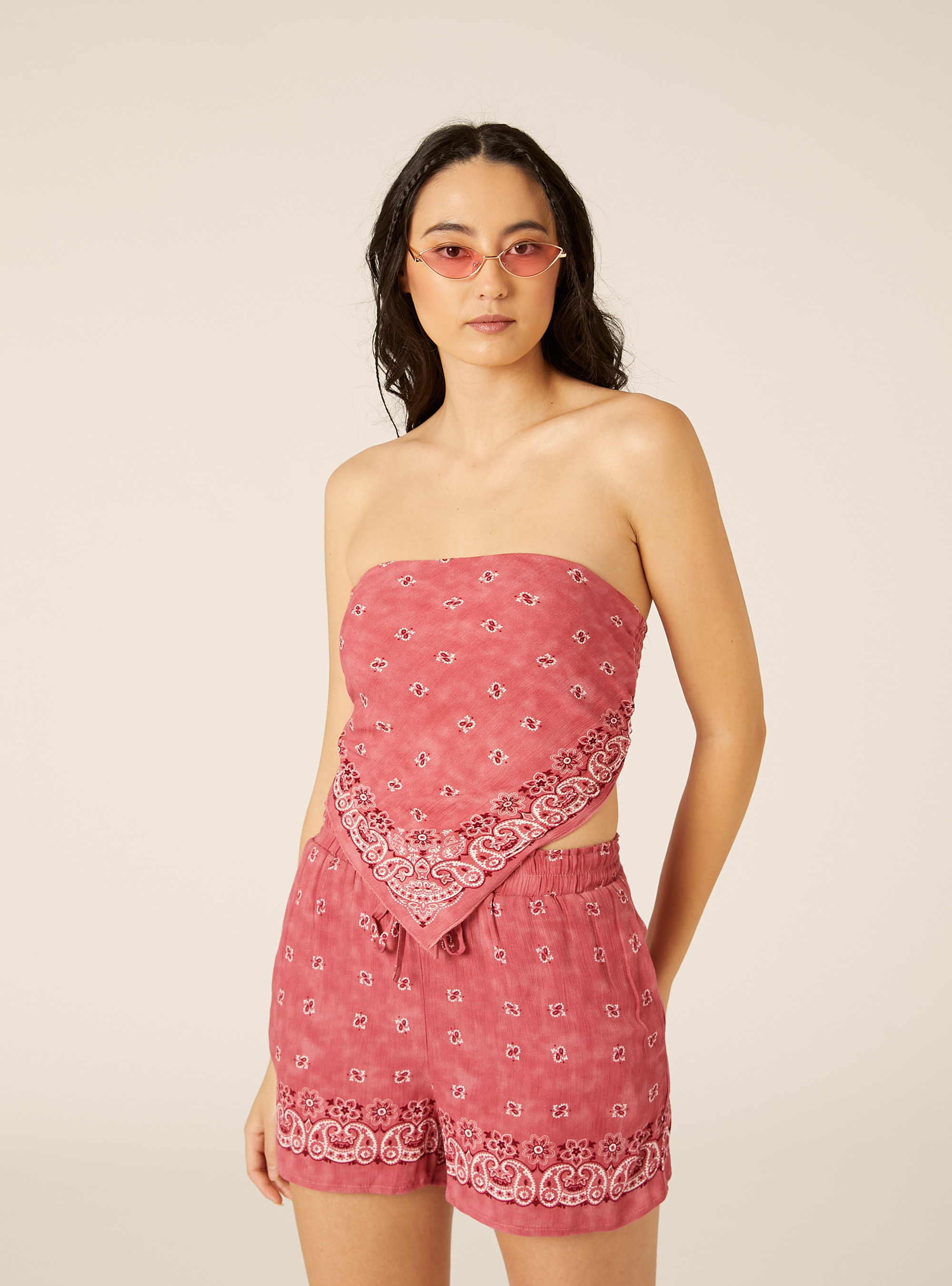Top bandeau con estampado paisley, PK1 PINK DARK