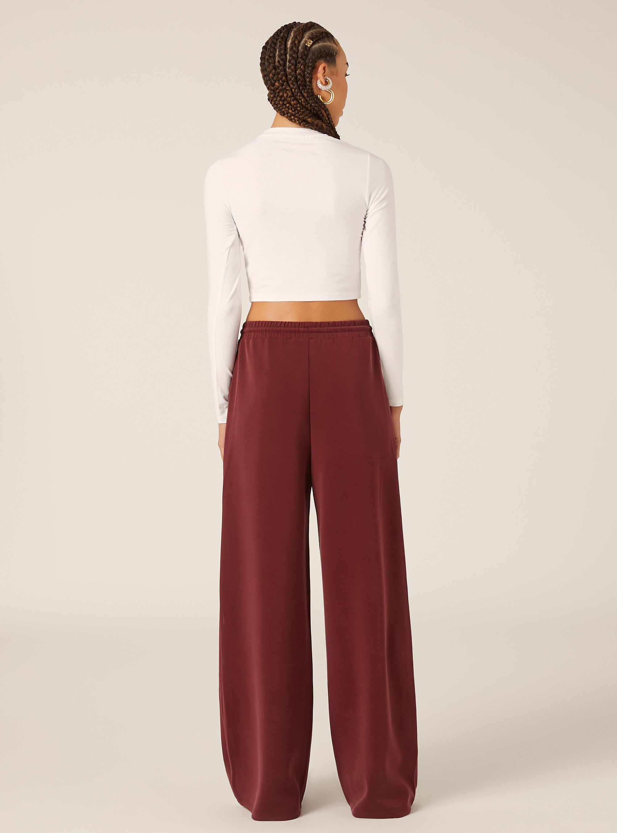 Pantalon jogging large &agrave; toucher doux, BO1 BORDEAUX DARK